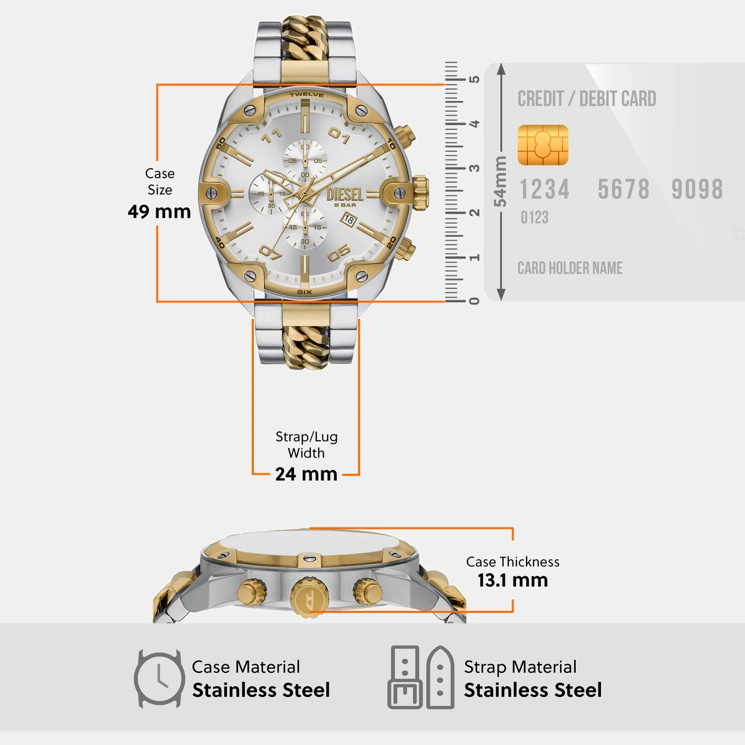 Spiked Men Quartz Silver Dial Chronograph Stainless Steel Watch DZ4629 - Image 7