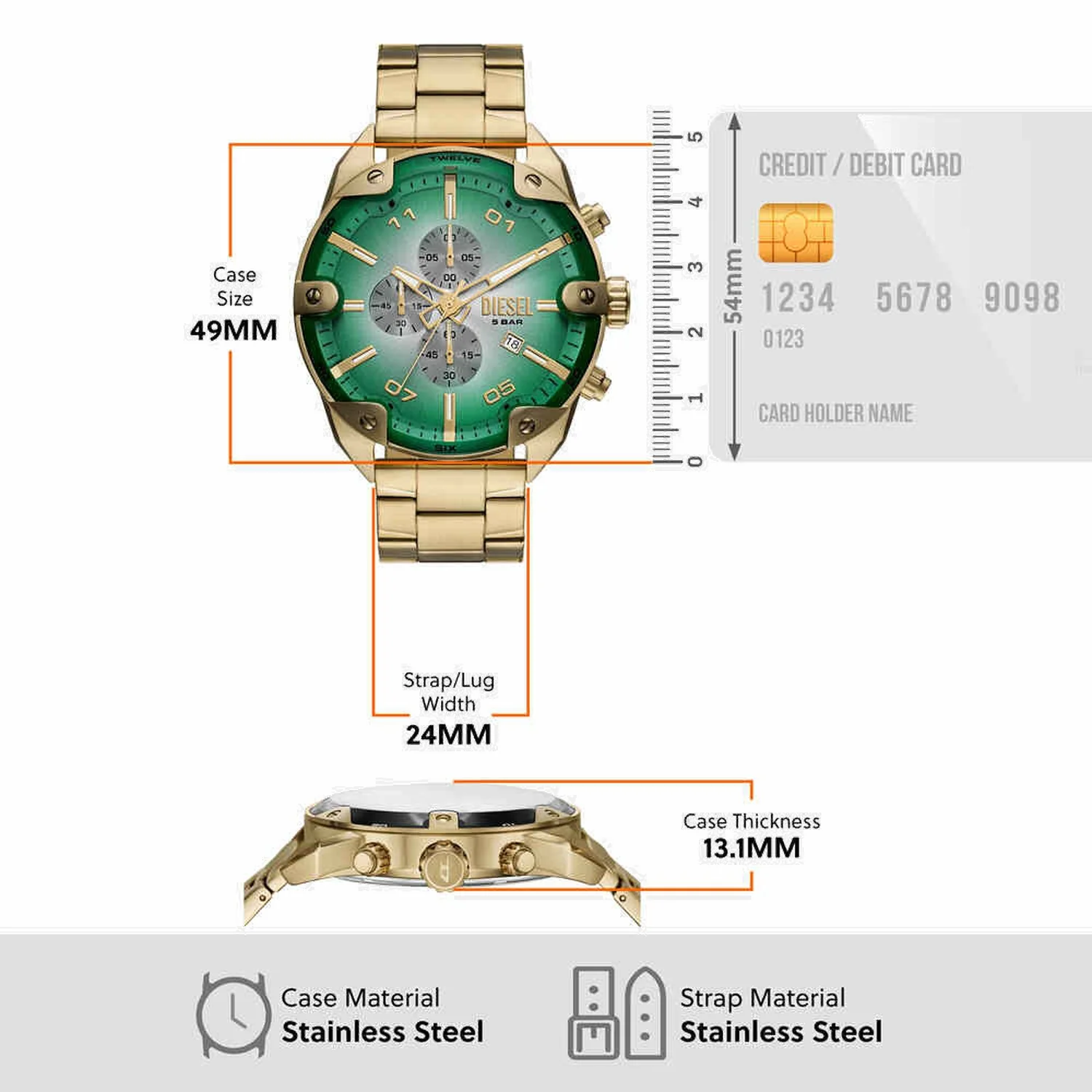 Spiked Men Quartz Two Tone Dial Chronograph Stainless Steel Watch DZ4685 - Image 5
