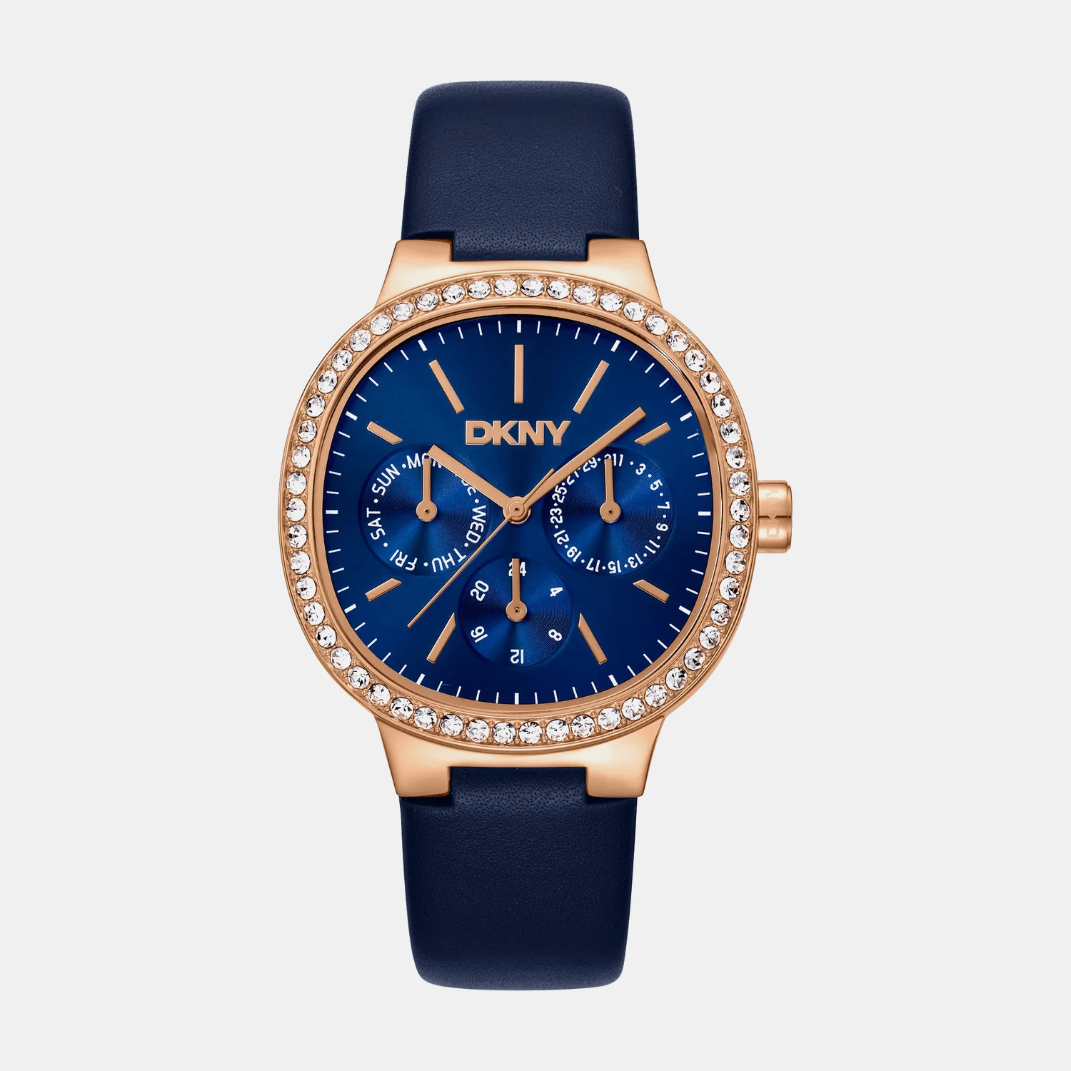 Evening Women Quartz Blue Dial Multi-Function Leather Watch DK1L084L0035