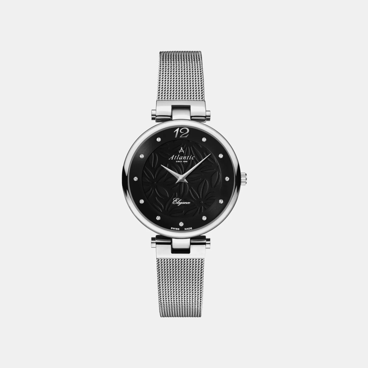 Elegance Floral Women Quartz Black Dial Analog Mesh Watch 29037.41.61MB