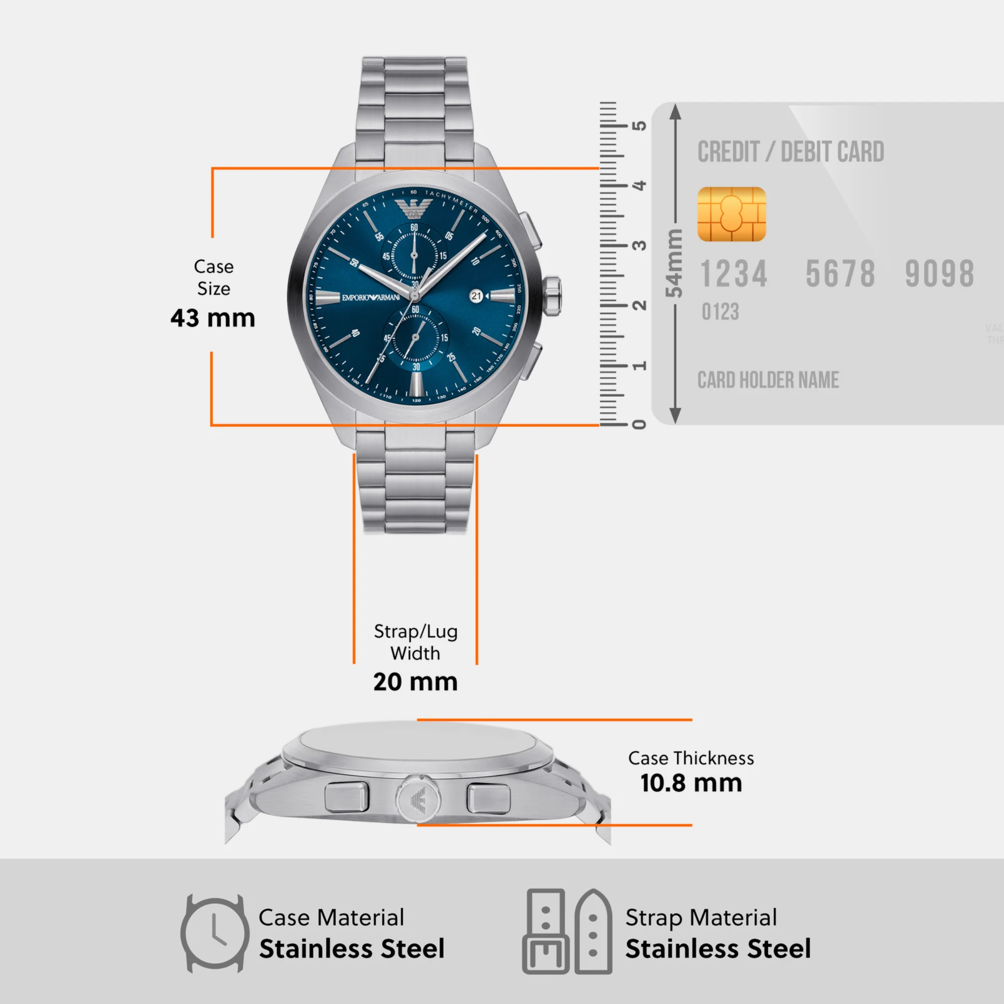 Claudio Men Quartz Blue Dial Chronograph Stainless Steel Watch AR11541 - Image 5