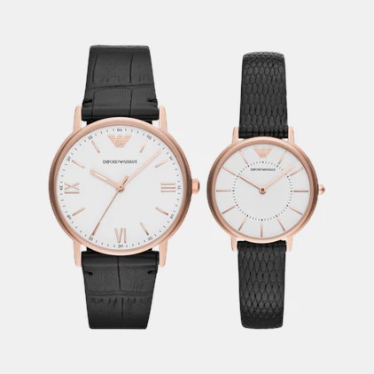 Couple Quartz White Dial Analog Leather Watch AR80015 - Image 2