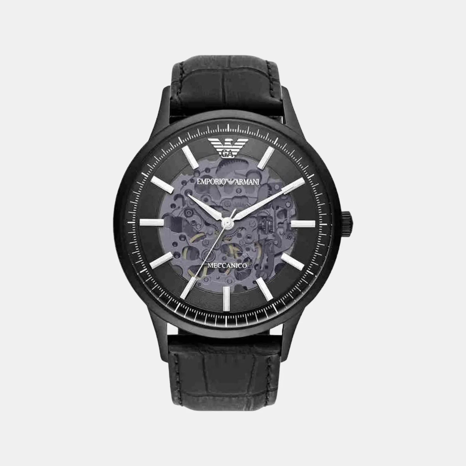 Men Automatic Black Dial Analog Leather Watch AR60042