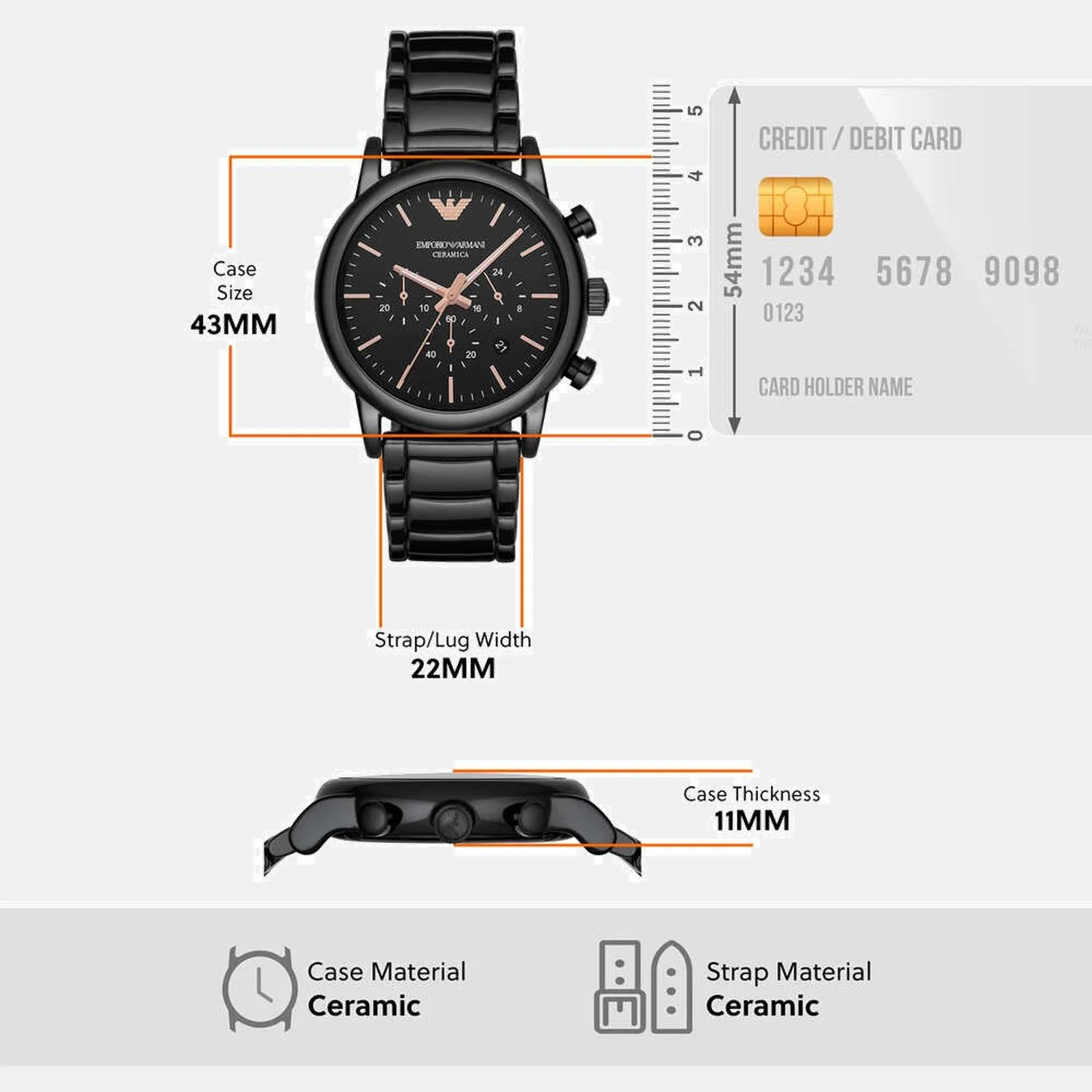 Men Quartz Black Dial Chronograph Ceramic Watch AR1509 - Image 6