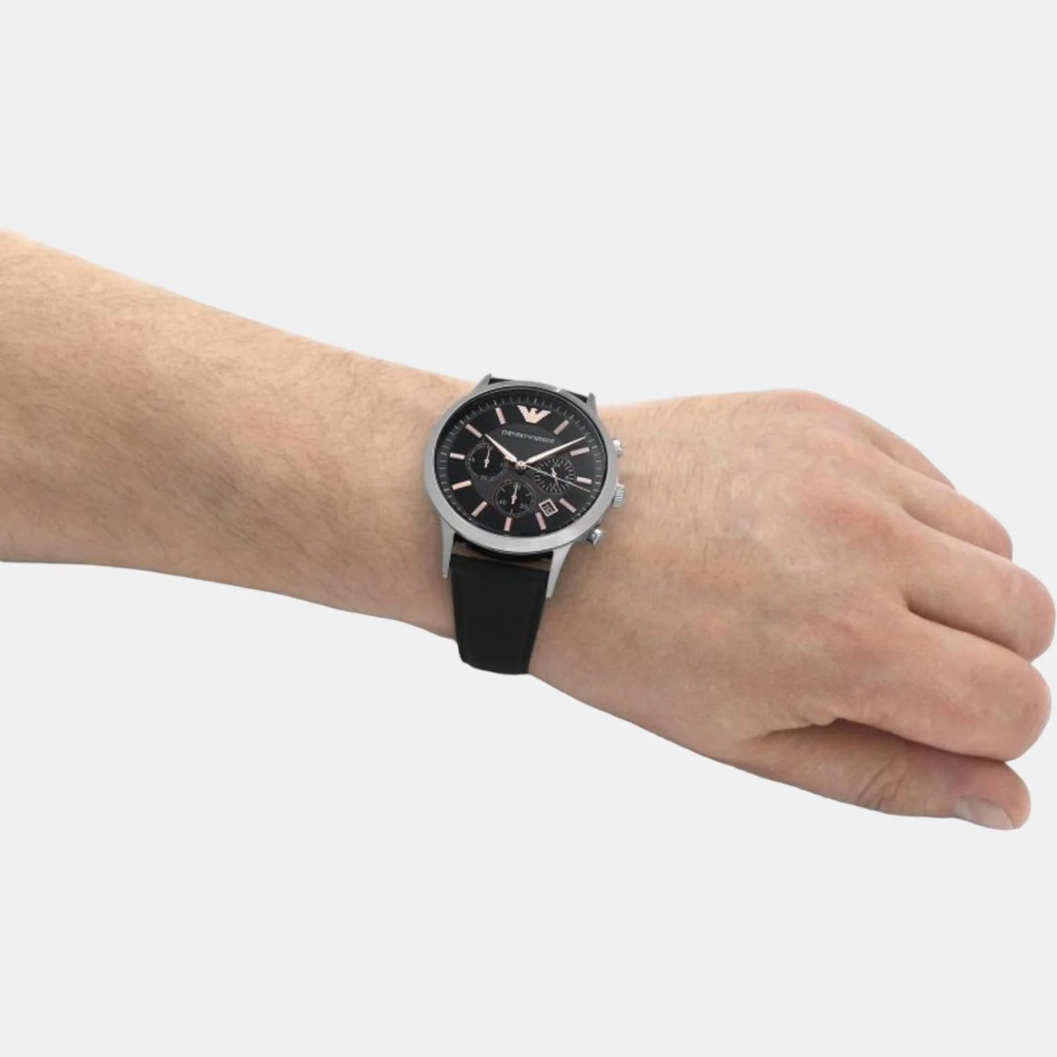 Men Quartz Black Dial Chronograph Leather Watch AR11431 - Image 4