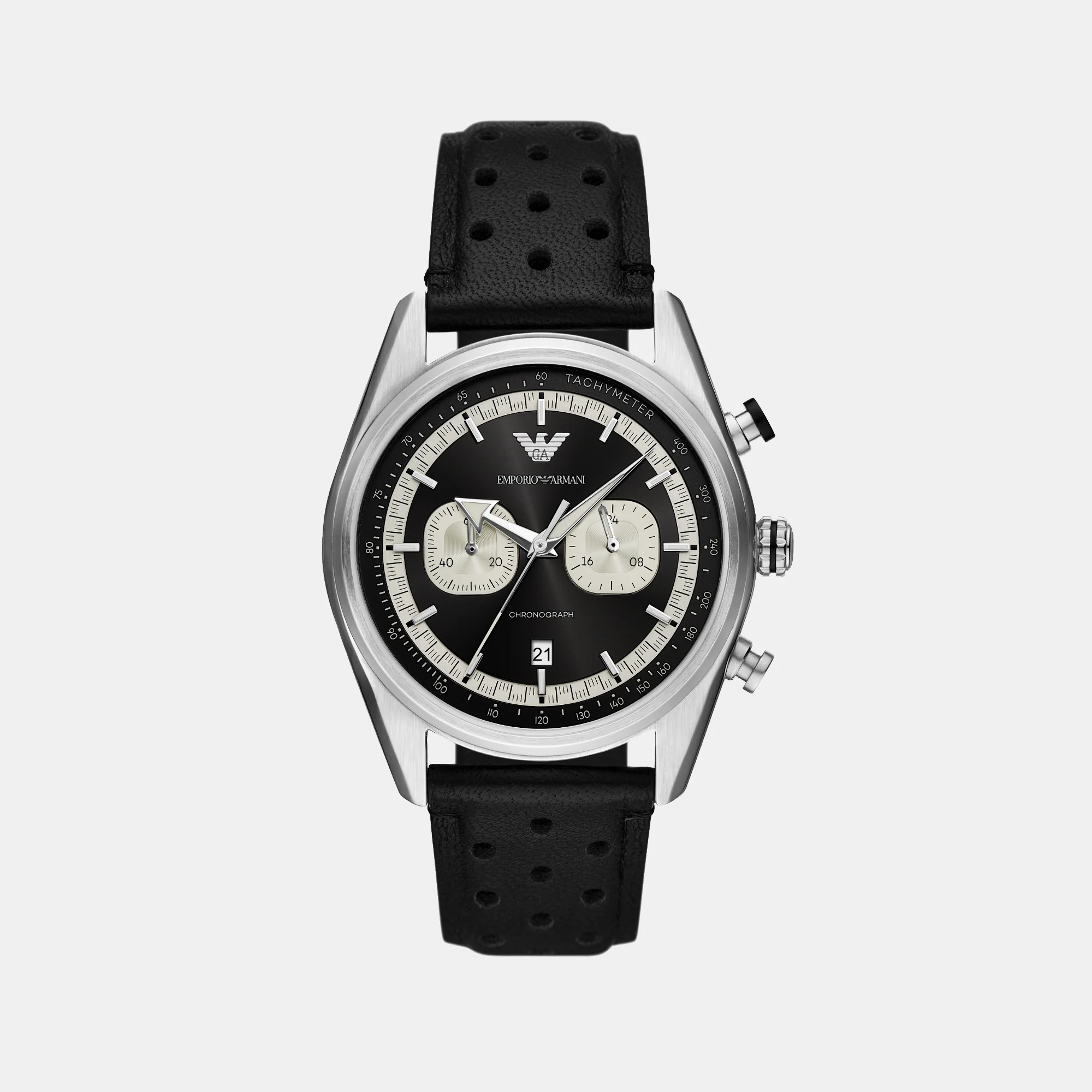 Men Quartz Black Dial Chronograph Leather Watch AR11635 - Image 2