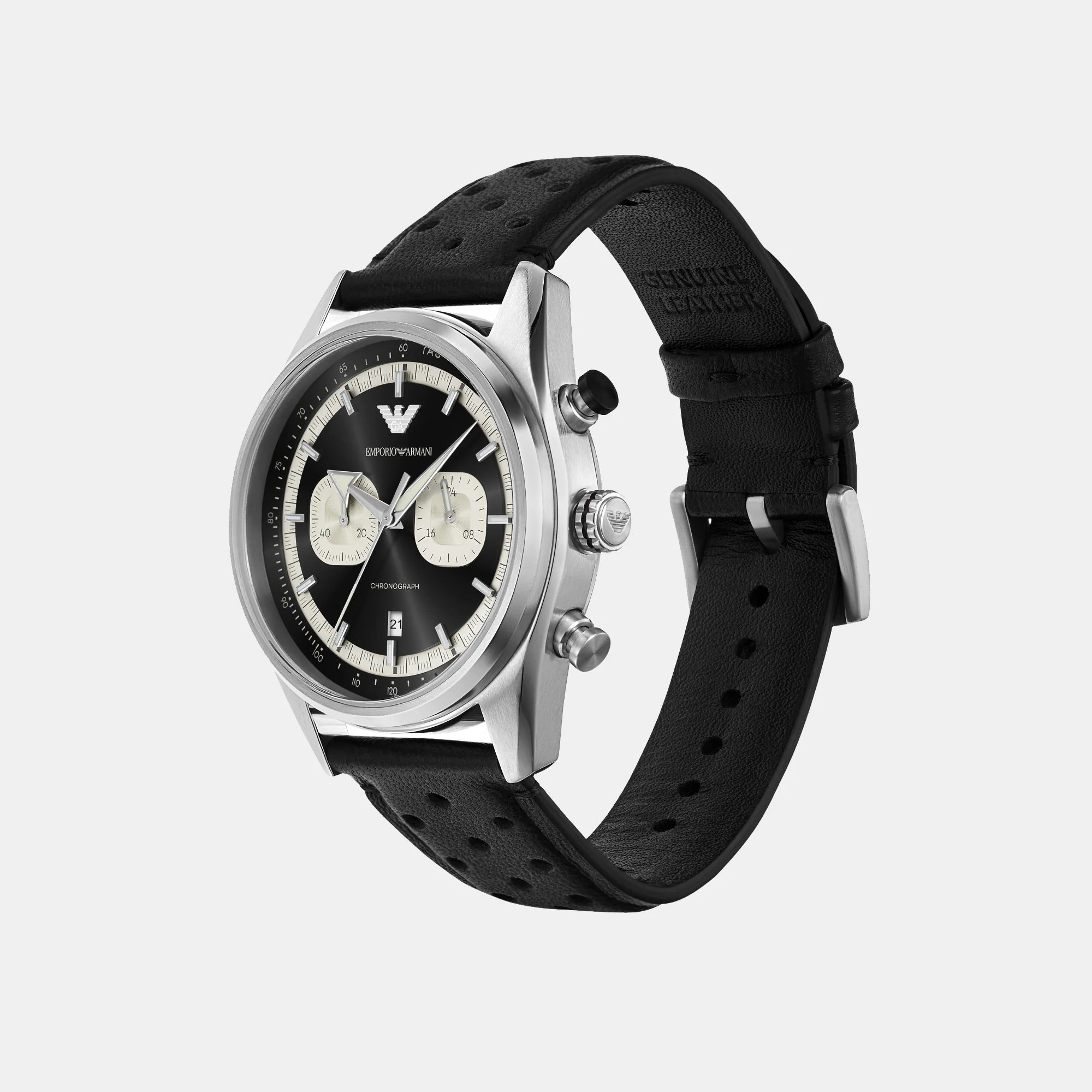 Men Quartz Black Dial Chronograph Leather Watch AR11635 - Image 3