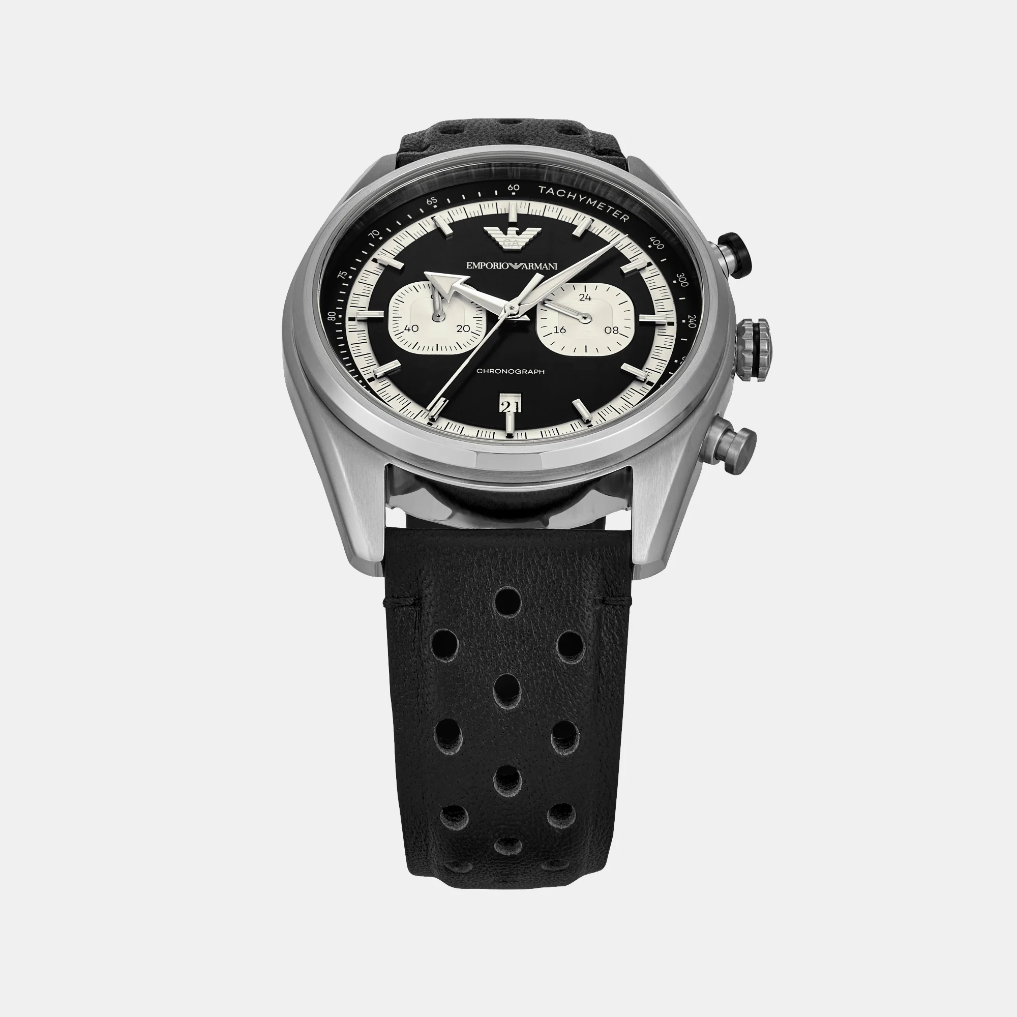 Men Quartz Black Dial Chronograph Leather Watch AR11635 - Image 5