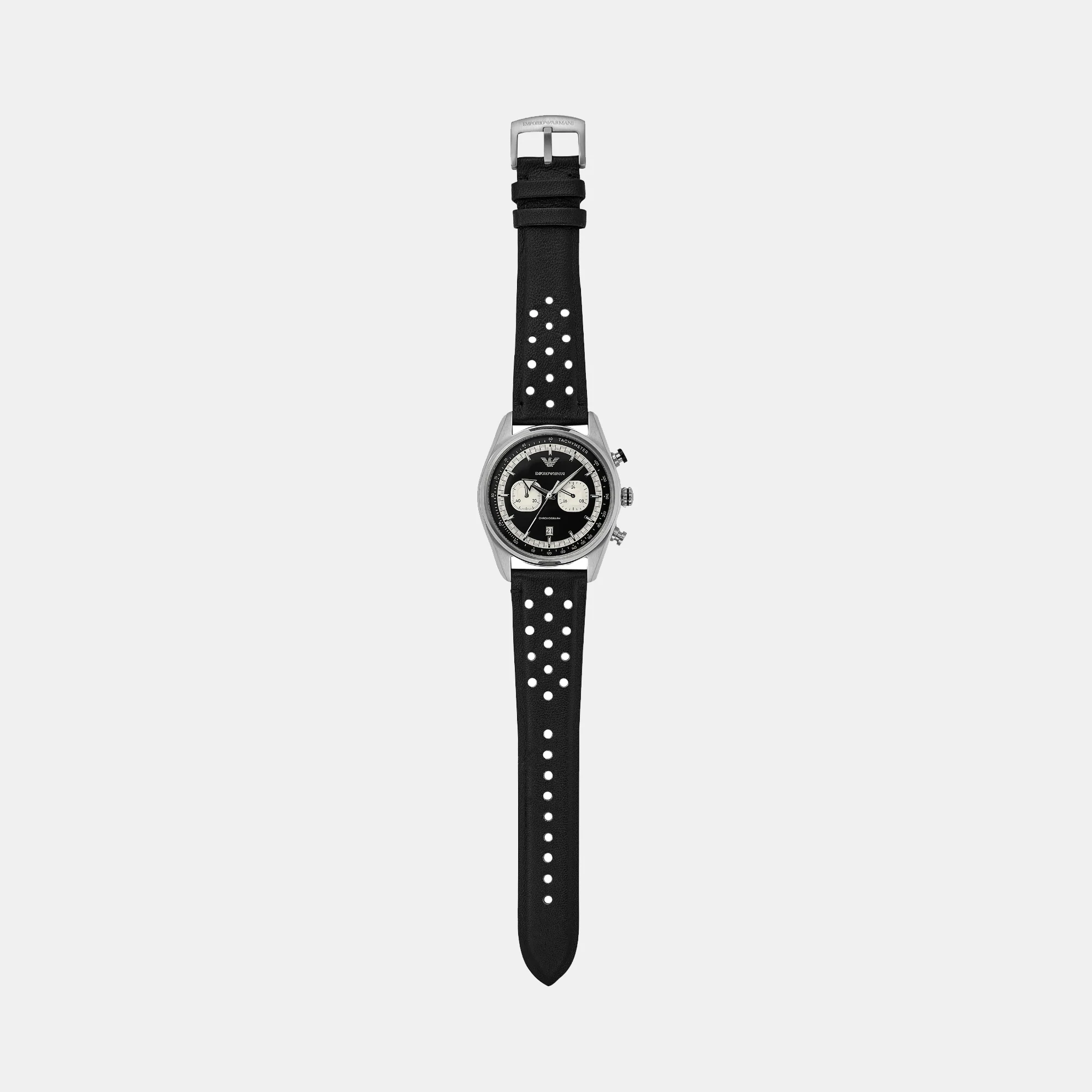 Men Quartz Black Dial Chronograph Leather Watch AR11635 - Image 7