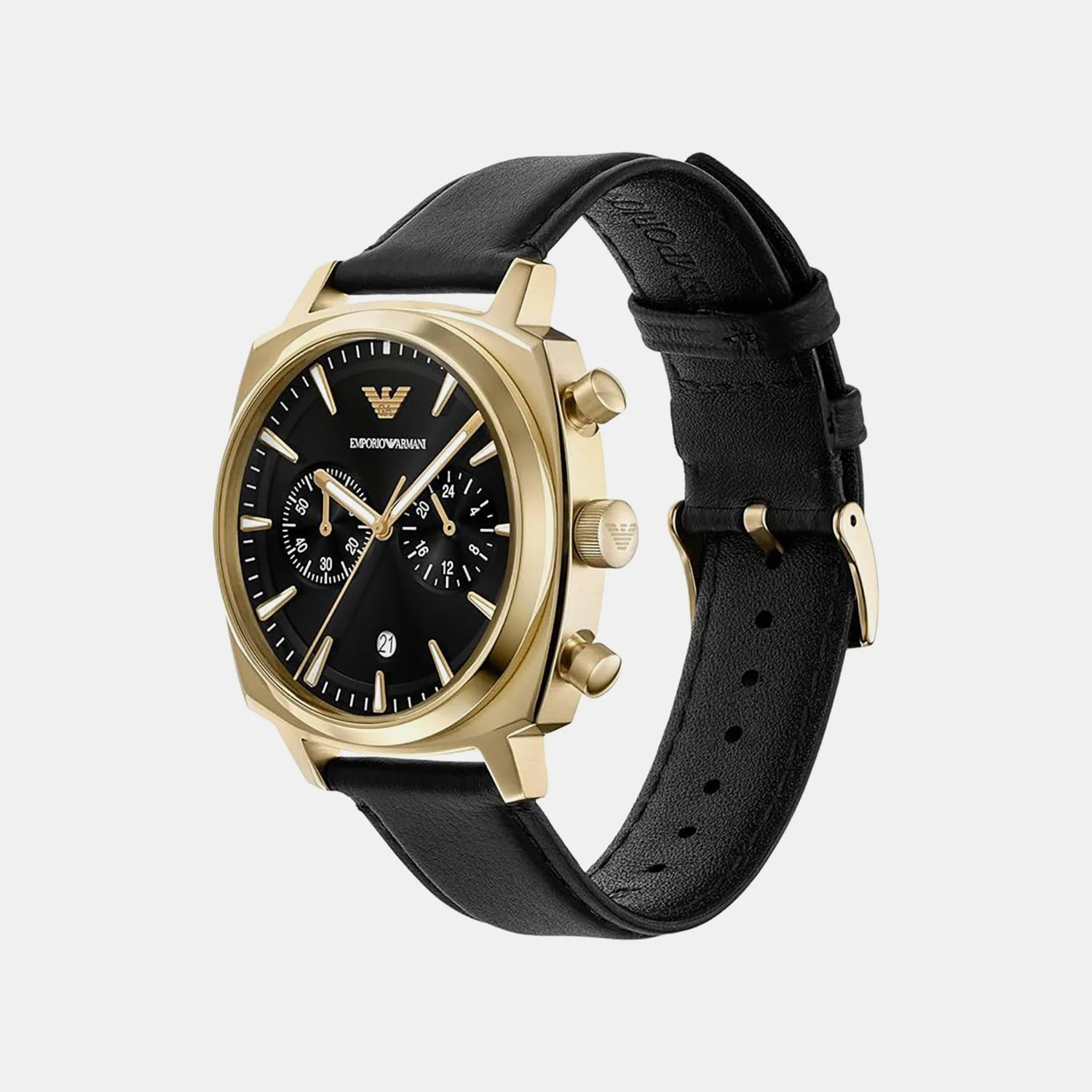Men Quartz Black Dial Chronograph Leather Watch AR11690 - Image 3