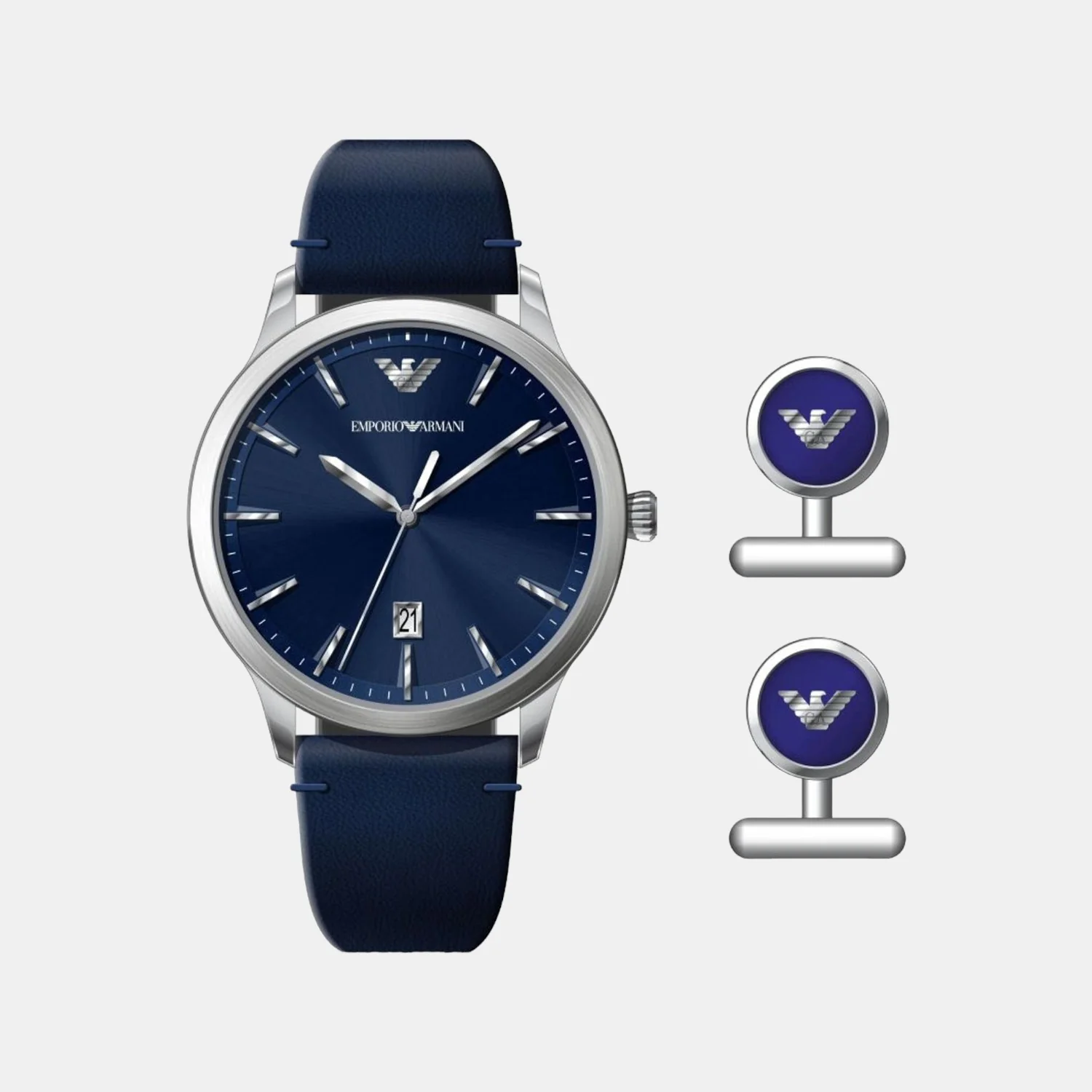 Men Quartz Blue Dial Analog Leather Watch AR80032