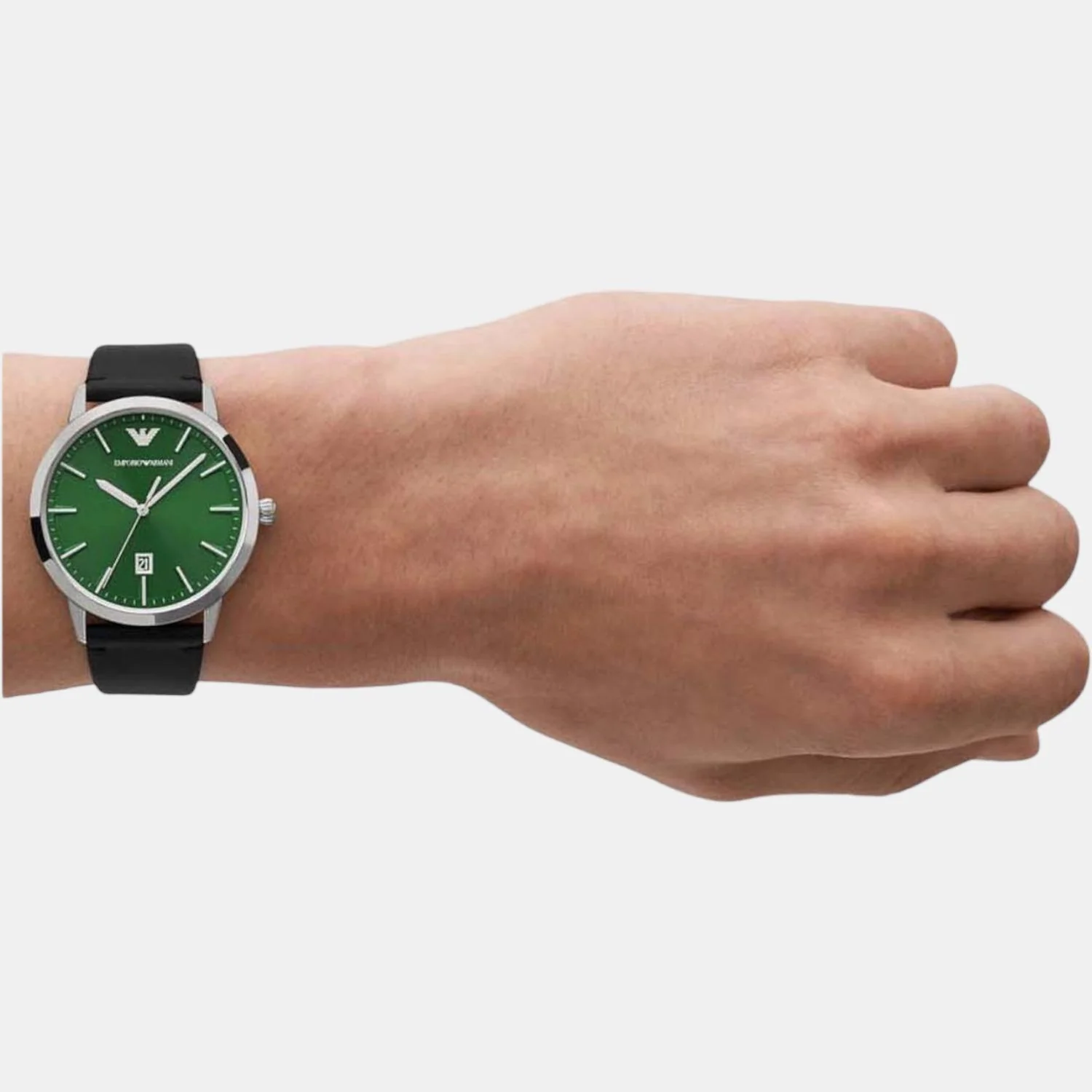 Men Quartz Green Dial Analog Leather Watch AR11509 - Image 8