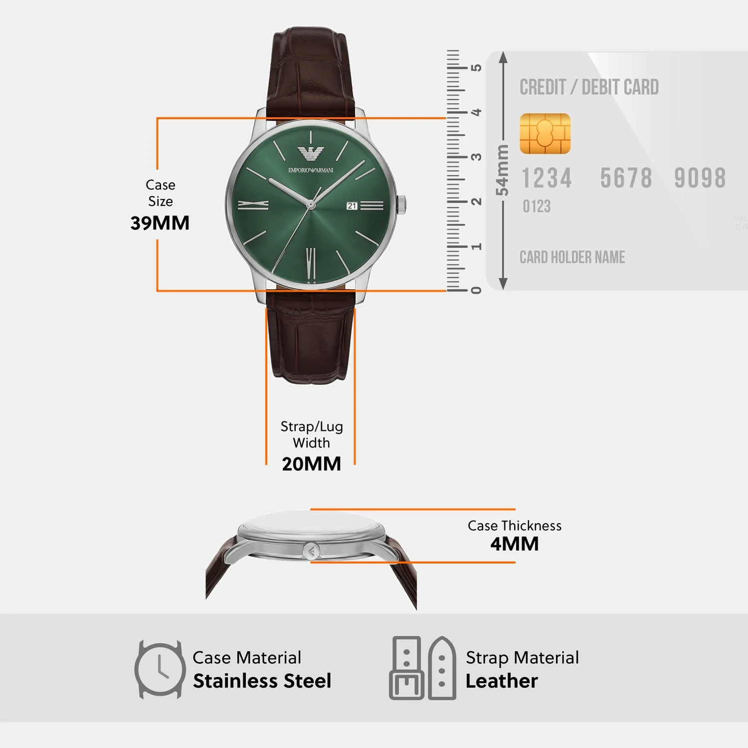 Men Quartz Green Dial Analog Leather Watch AR11672 - Image 9