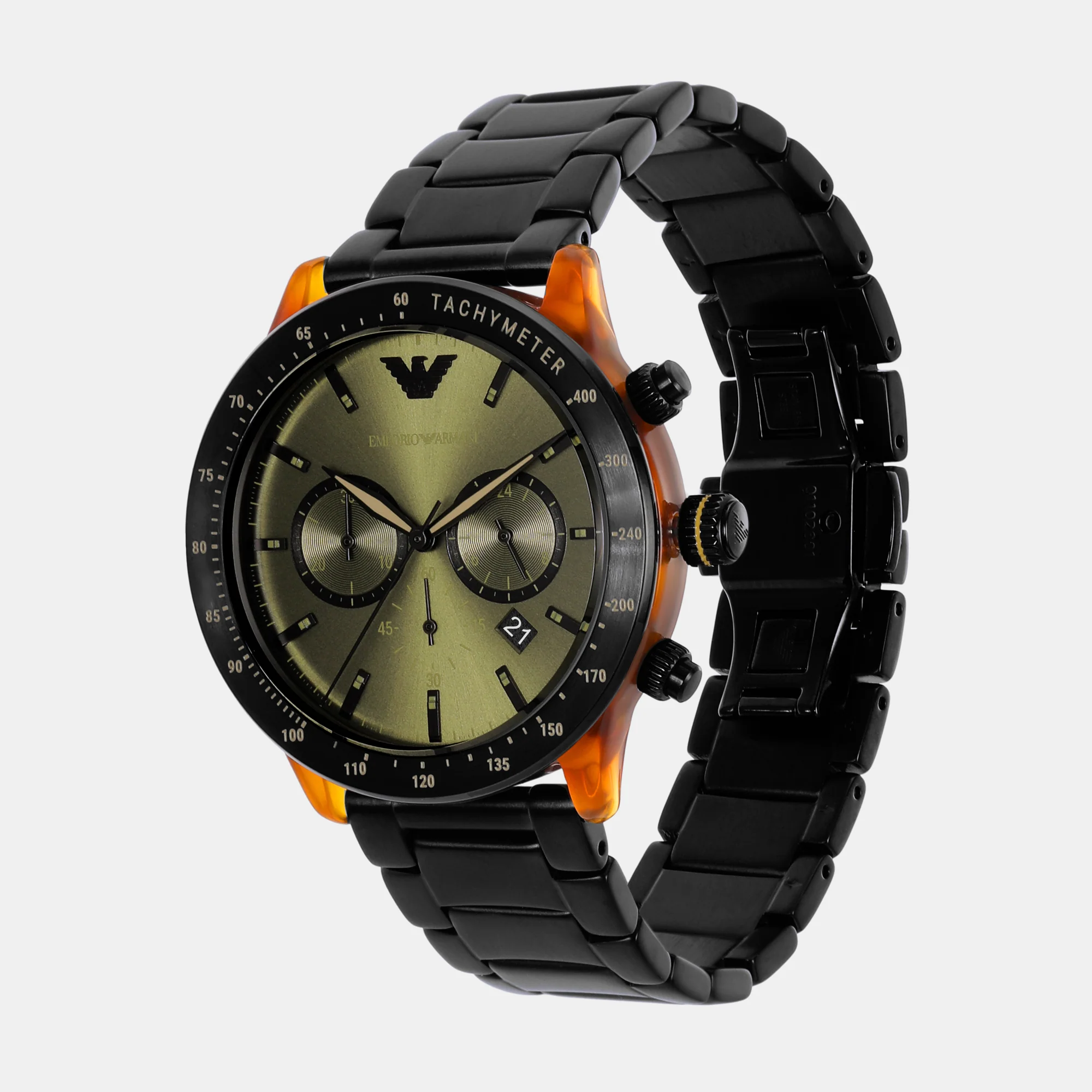 Men Quartz Green Dial Chronograph Stainless Steel Watch AR11548 - Image 3