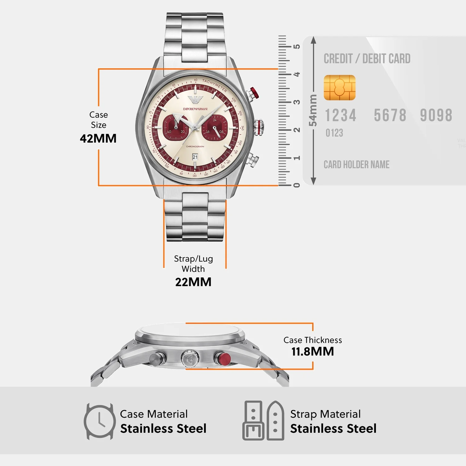 Men Quartz Two Tone Dial Chronograph Stainless Steel Watch AR11645 - Image 7