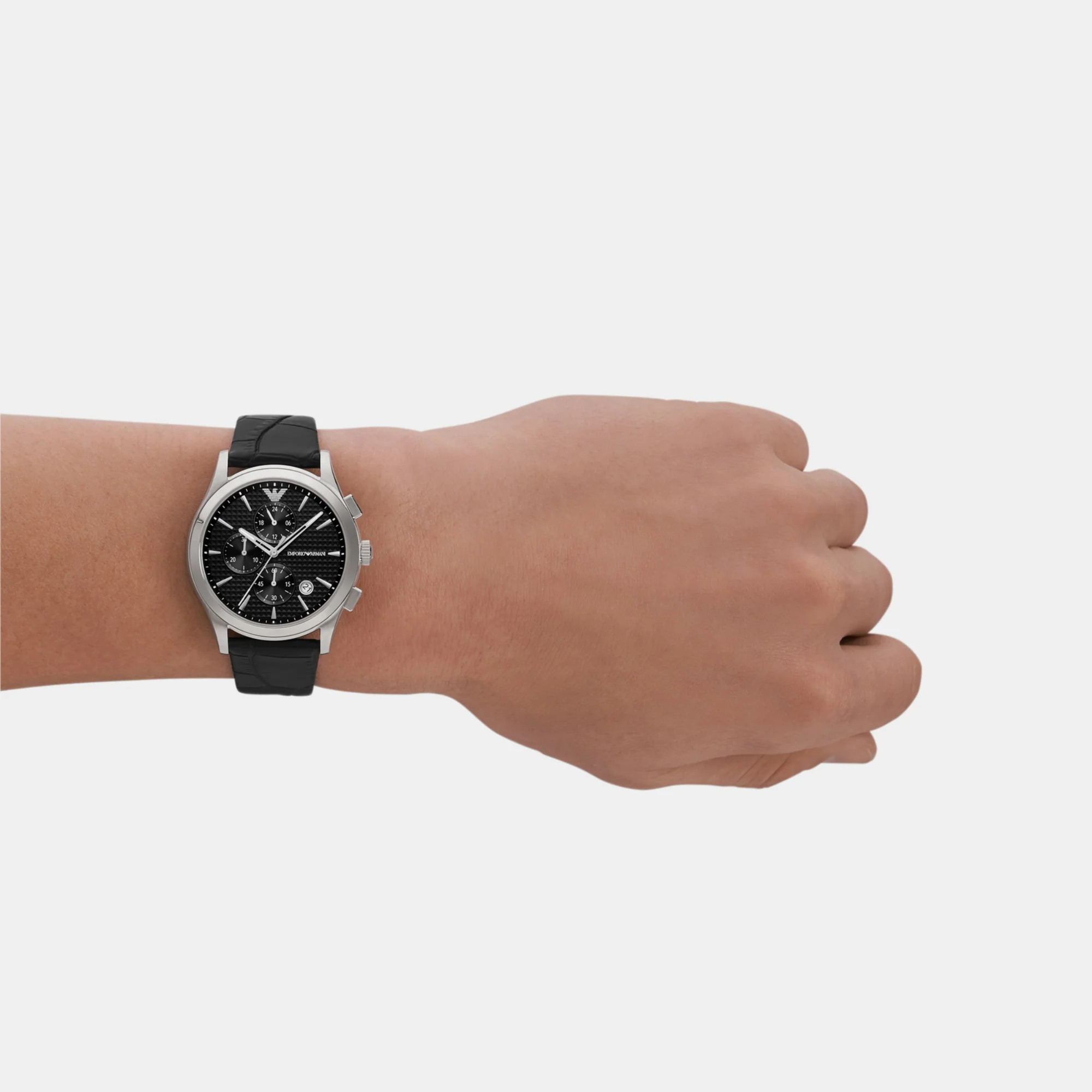 Paolo Men Quartz Black Dial Chronograph Leather Watch AR11530 - Image 4