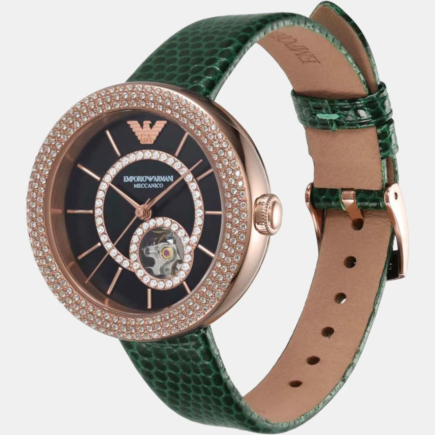 Women Automatic Black Dial Analog Leather Watch AR60069 - Image 4