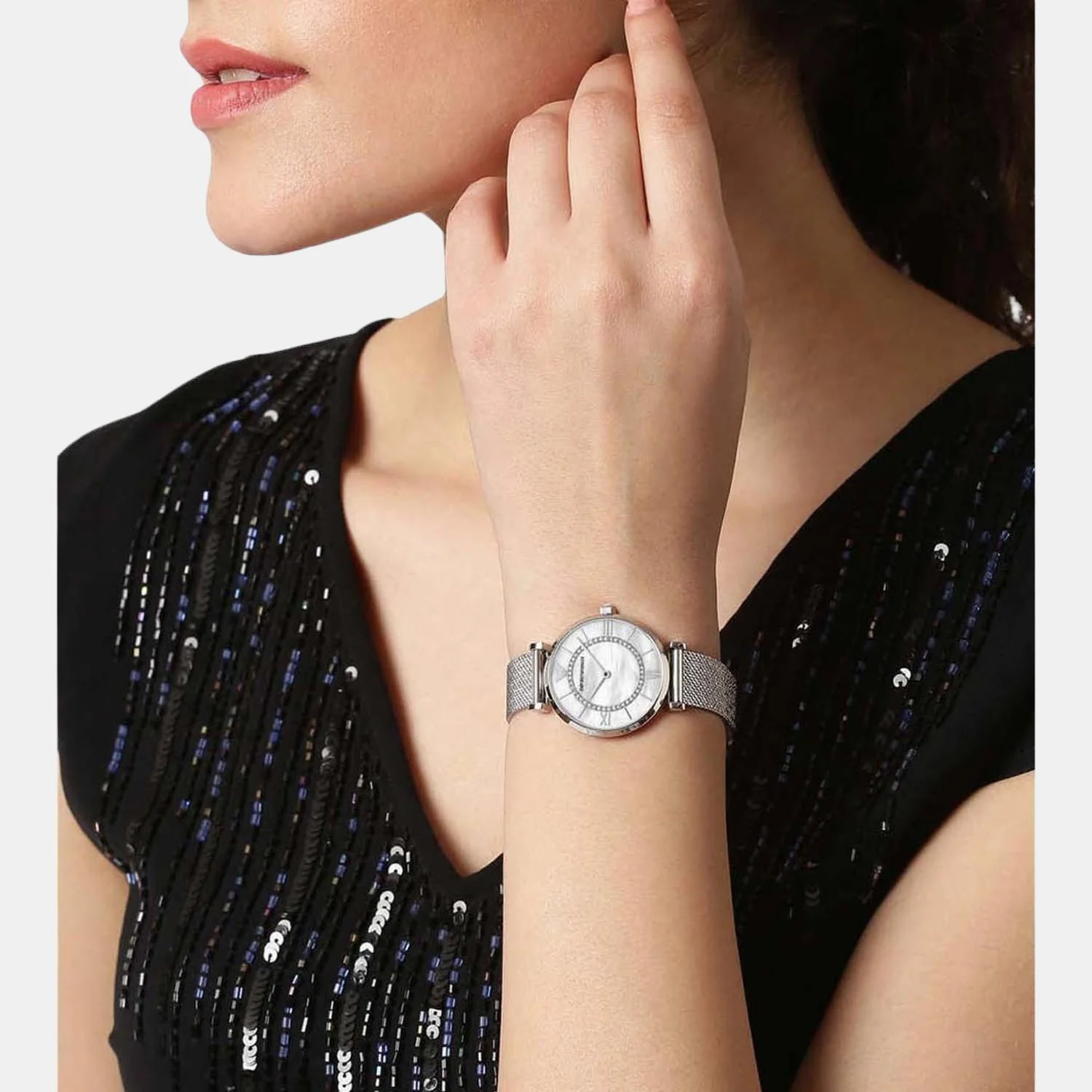 Women Quartz Mother Of Pearl Dial Analog Stainless Steel Watch AR11319 - Image 4