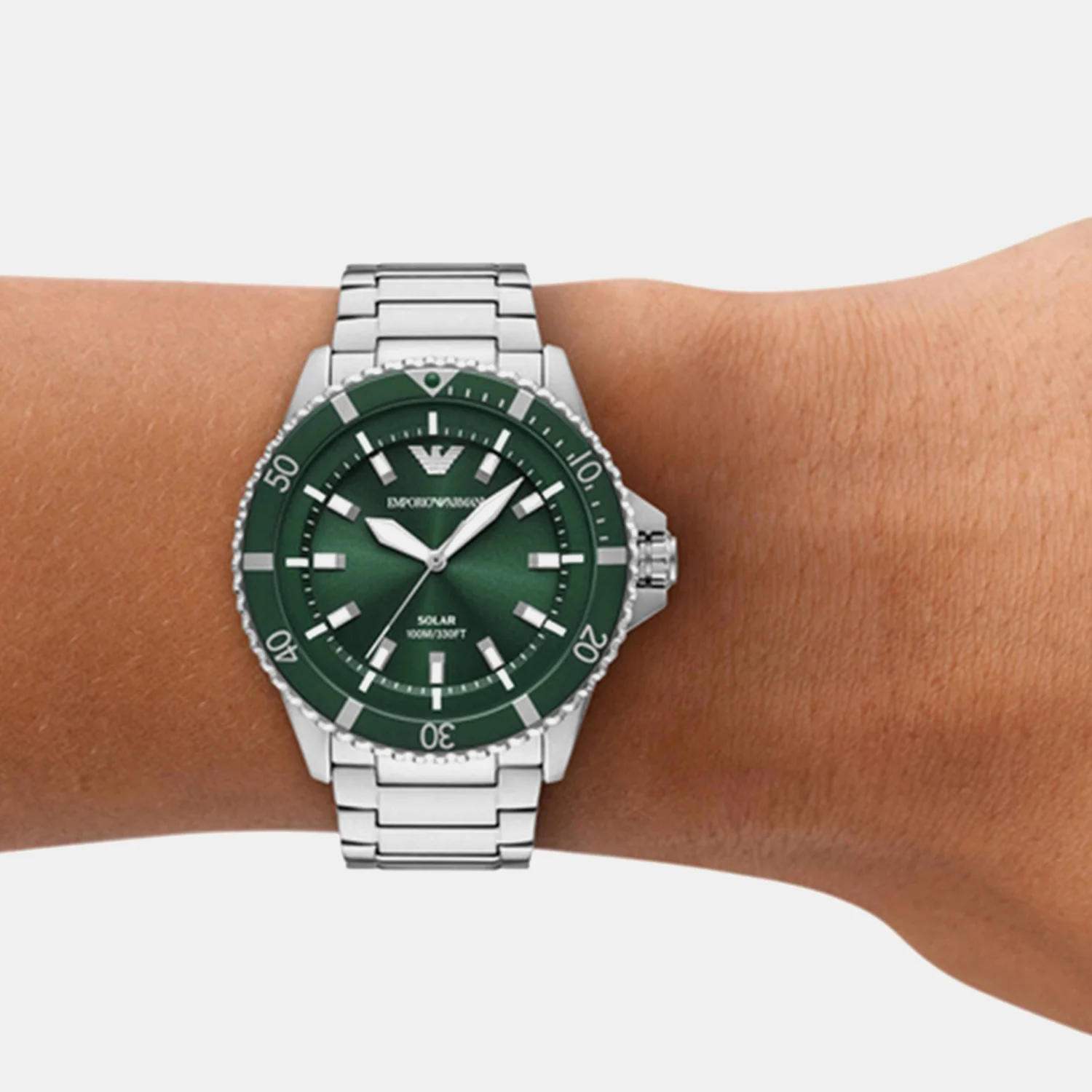 World Explorer Men Solar Green Dial Analog Stainless Steel Watch AR11698 - Image 5