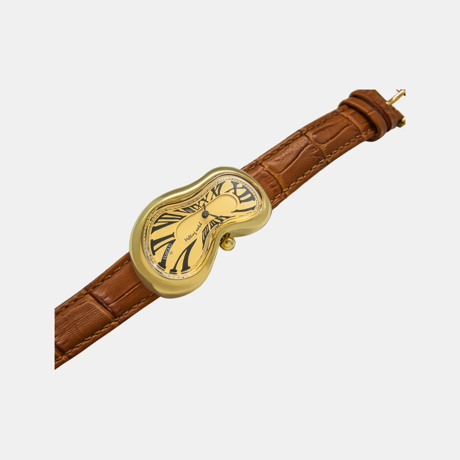 Classic Unisex Quartz Gold Dial Analog Leather Watch EX0002.0003 - Image 4