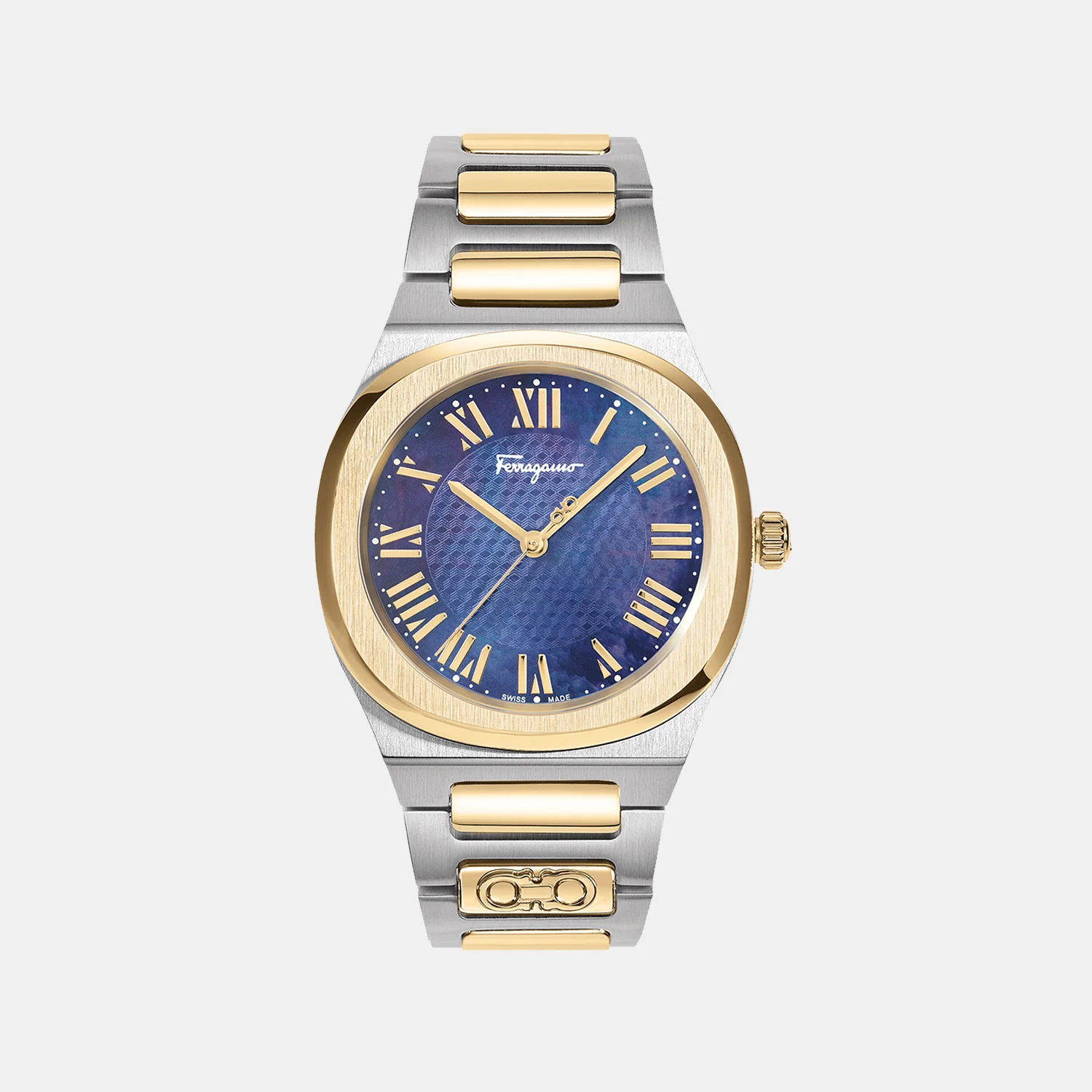 Ks-Ferragamo Elliptical 3 Women Quartz Navy Mother Of Pearl Dial Analog Stainless Steel Watch SFKS00123