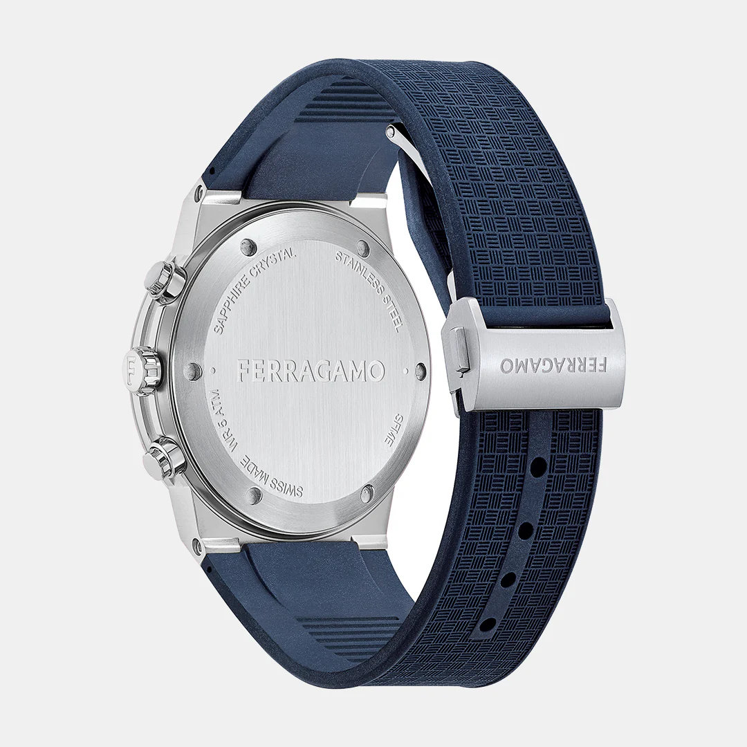Me-Ferragamo Sapphire Chr Men Quartz Blue Dial Chronograph Silicone Watch SFME00923 - Image 3