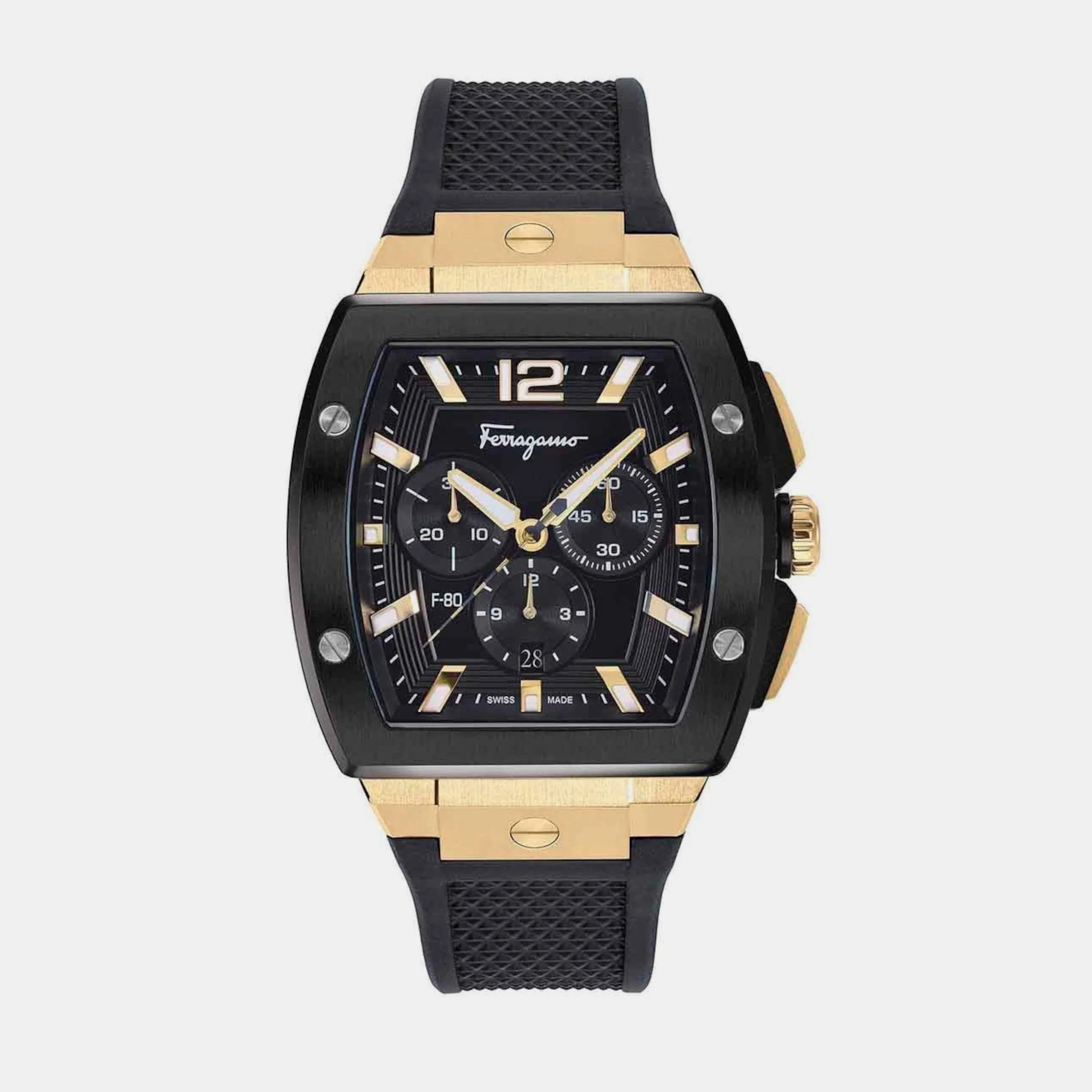 Men Quartz Black Dial Chronograph Rubber Watch SFKE00223