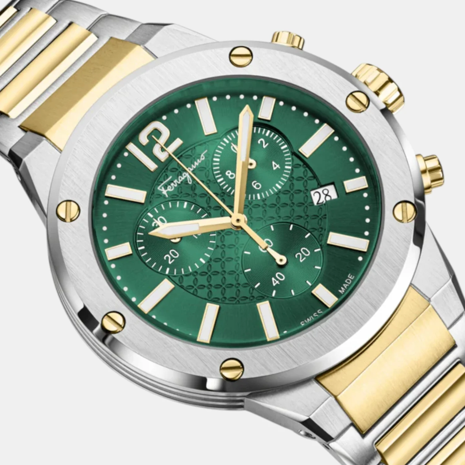 Men Quartz Green Dial Chronograph Stainless Steel Watch SFJE00424 - Image 2