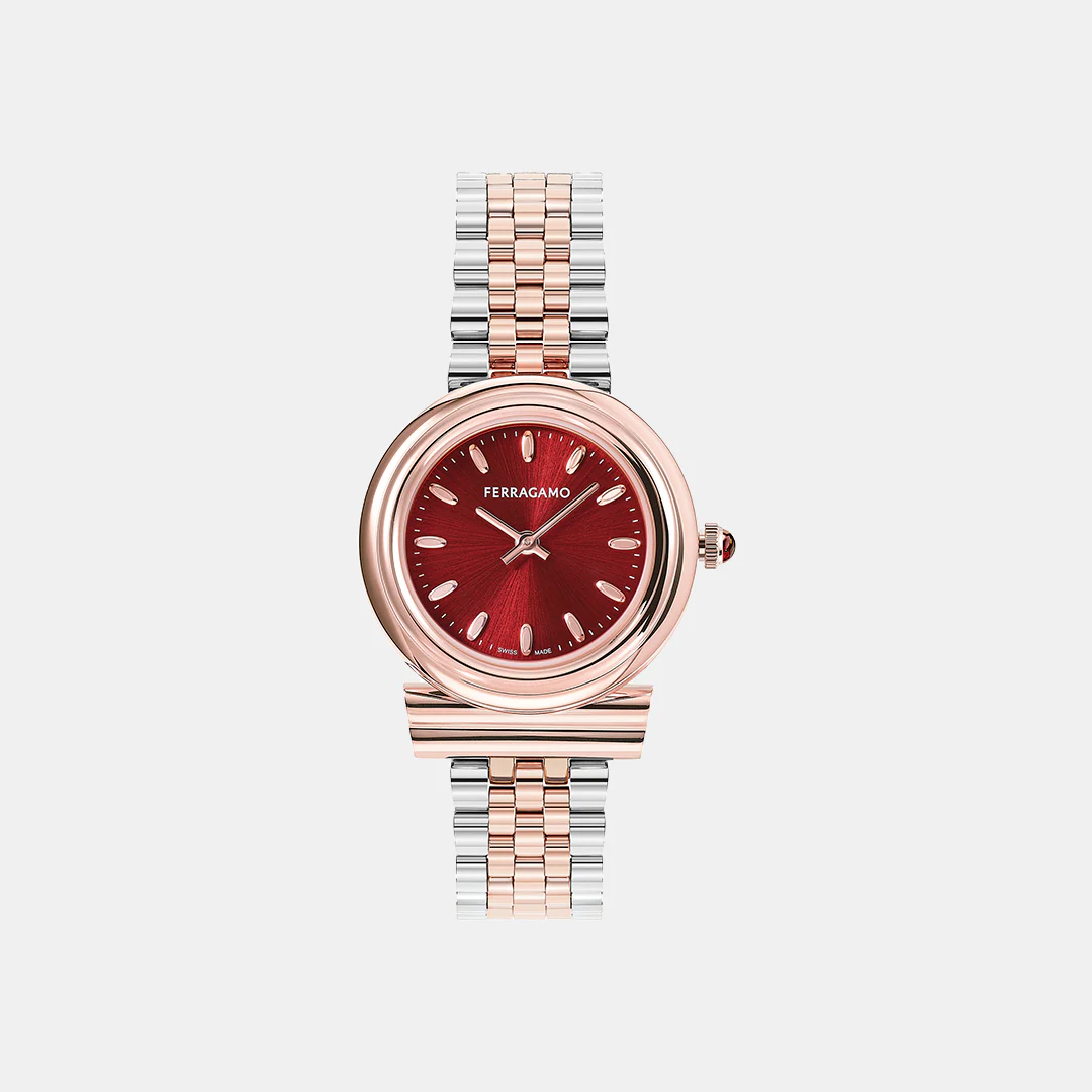 Mv-Gancini 28Mm Women Quartz Red Dial Analog Stainless Steel Watch SFMV01323