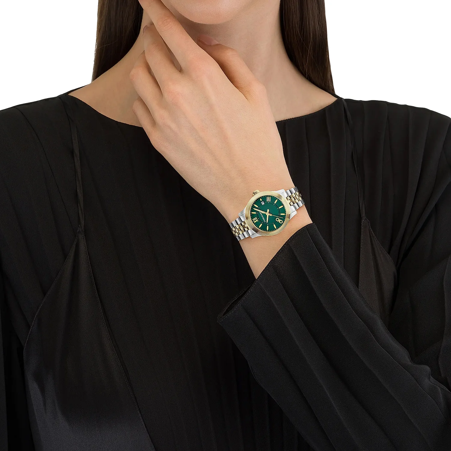 Women Quartz Green Dial Analog Stainless Steel Watch SFAC00424 - Image 5