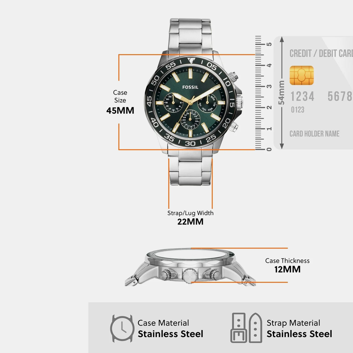 Bannon Men Quartz Green Dial Chronograph Stainless Steel Watch BQ2492 - Image 4