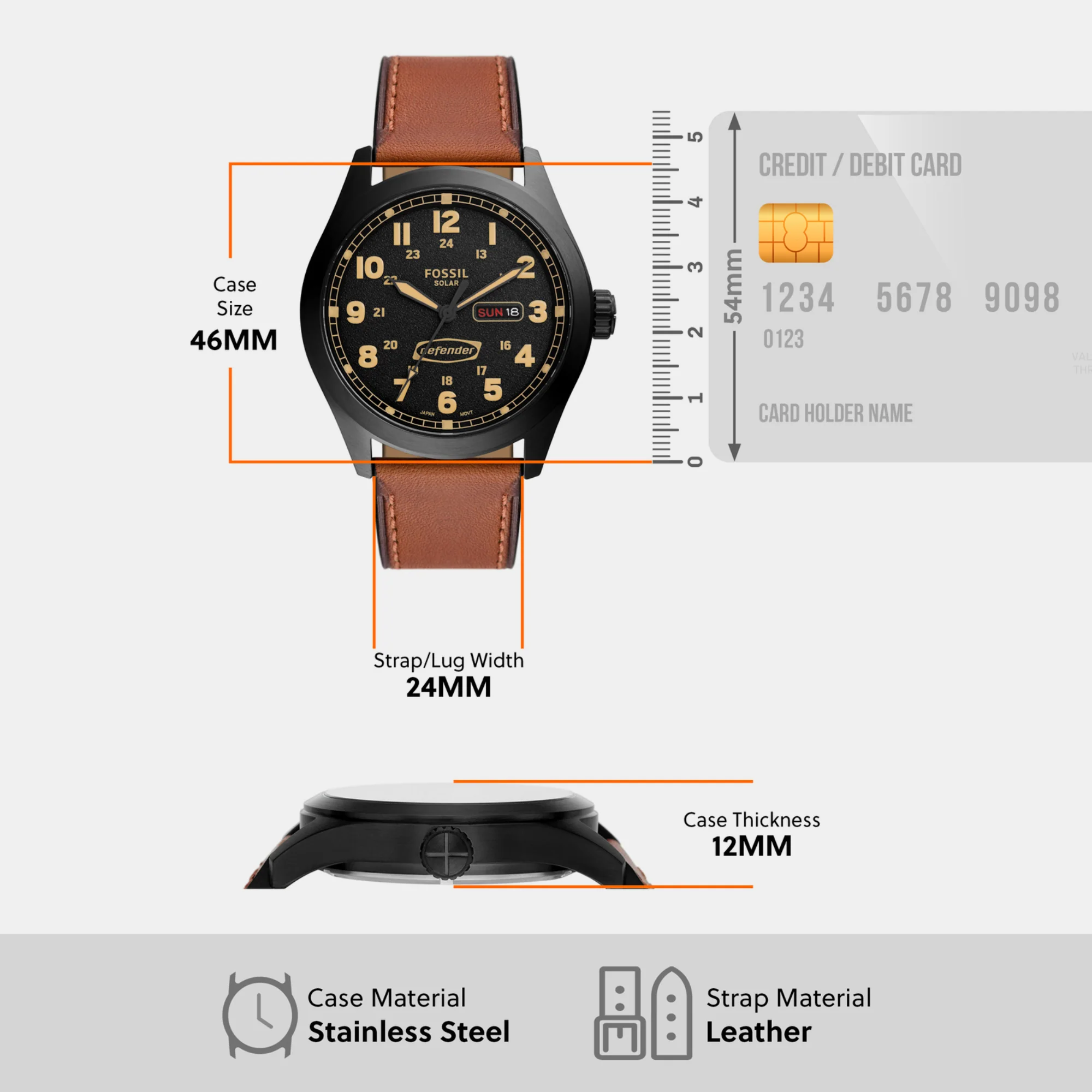 Defender Men Solar Black Dial Analog Leather Watch FS5978 - Image 4