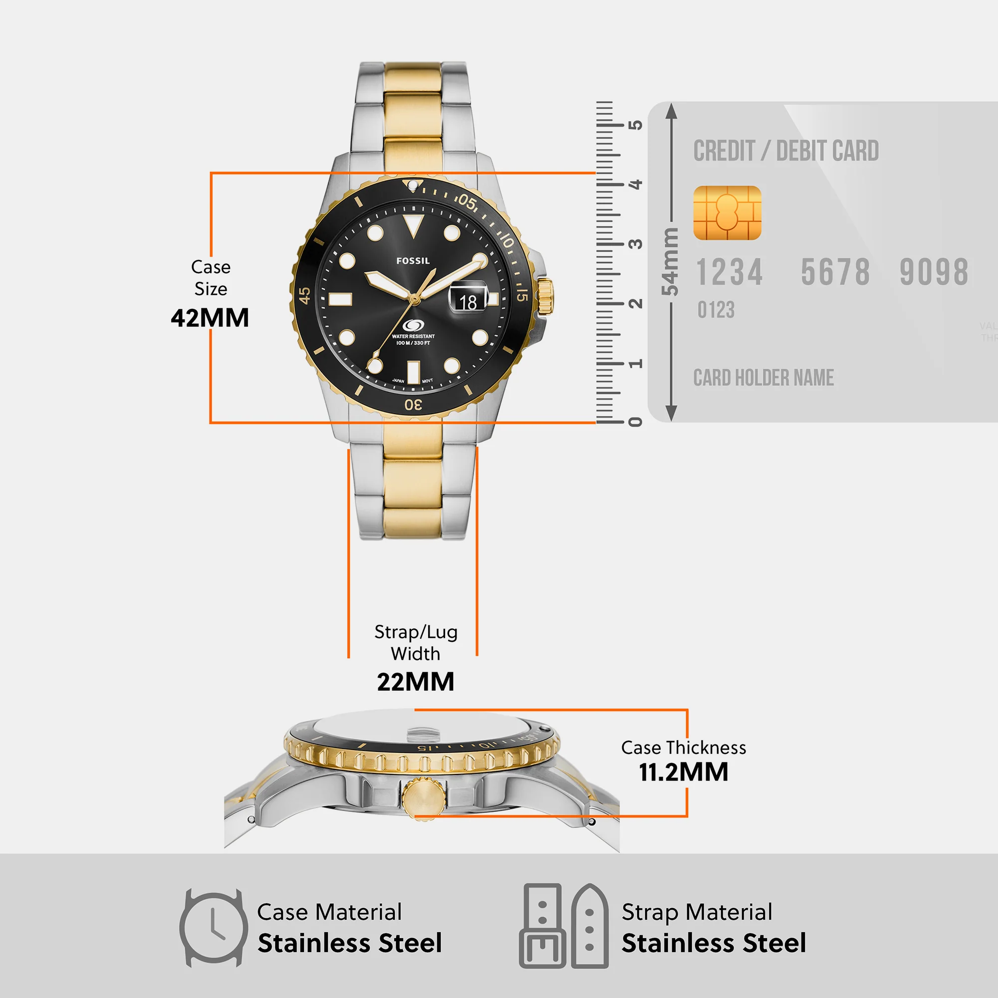 Fossil Blue Dive Men Quartz Black Dial Analog Stainless Steel Watch FS6031 - Image 8