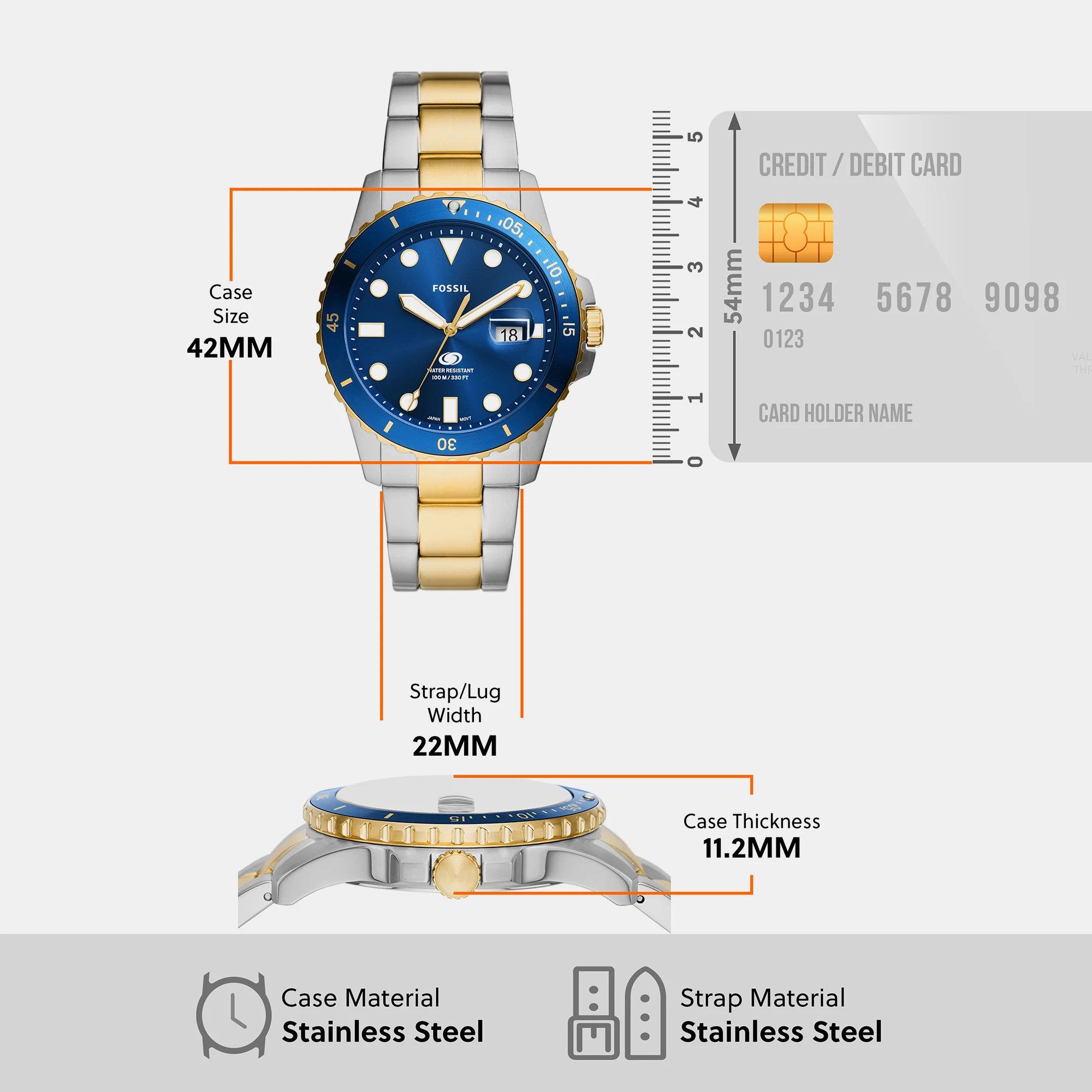 Fossil Blue Dive Men Quartz Blue Dial Analog Stainless Steel Watch FS6034 - Image 8