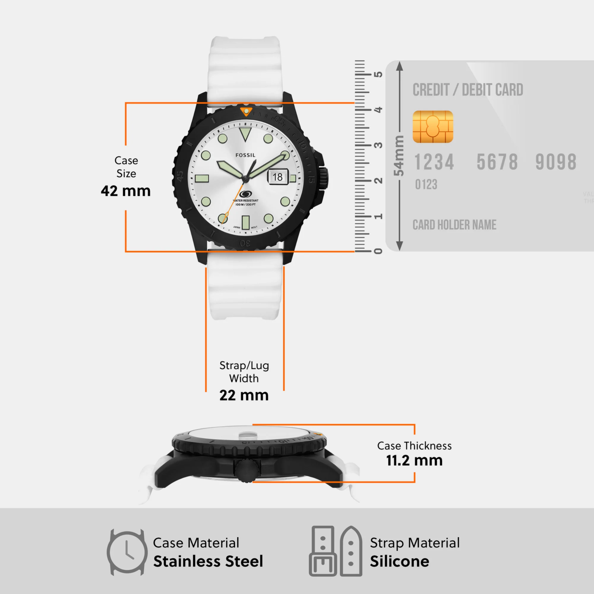 Fossil Blue Dive Men Quartz White Dial Analog Silicone Watch FS5999 - Image 4