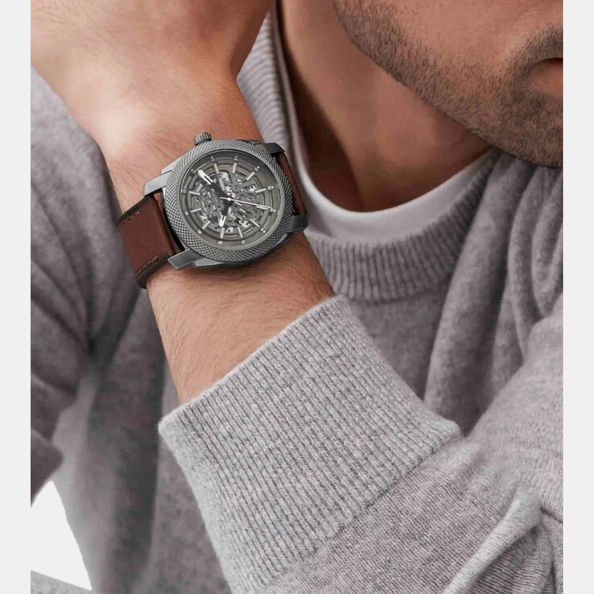 Machine Men Automatic Grey Dial Analog Leather Watch ME3254 - Image 7