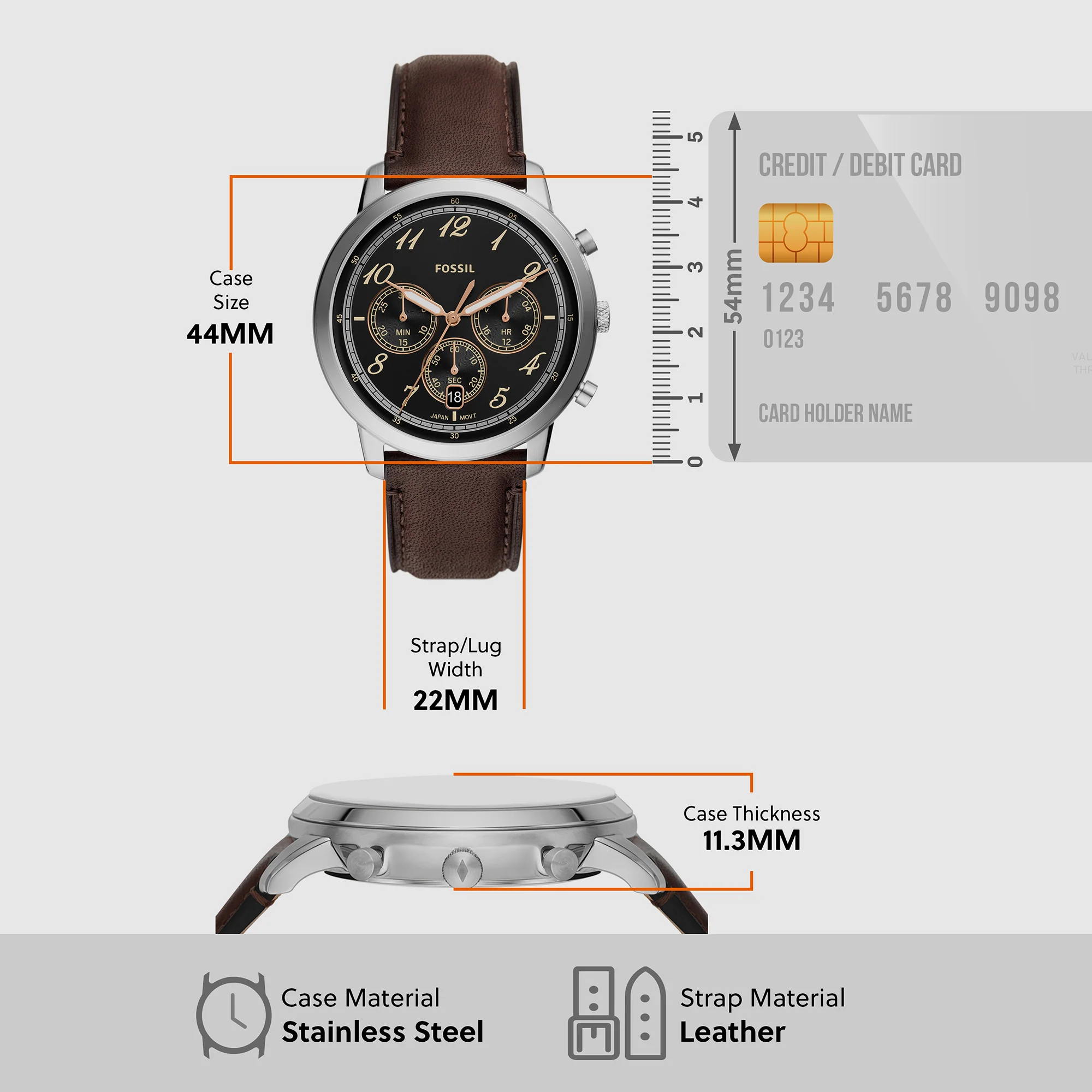 Neutra Men Quartz Black Dial Chronograph Leather Watch FS6024 - Image 5
