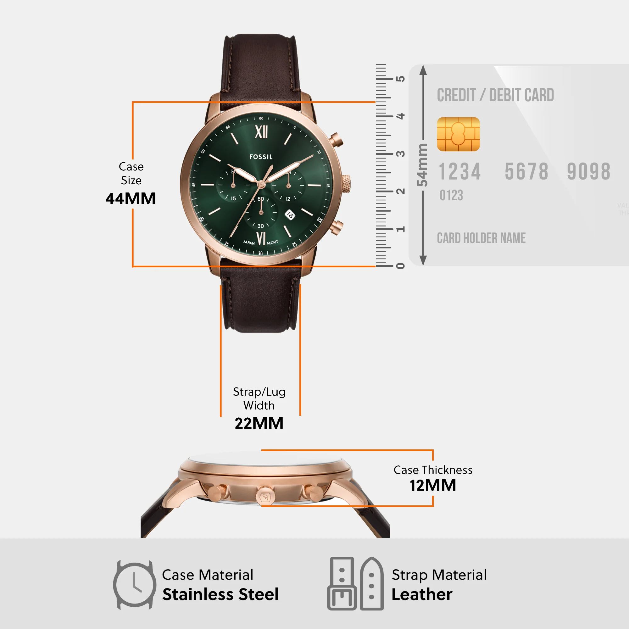 Neutra Men Quartz Green Dial Chronograph Leather Watch FS6073 - Image 5