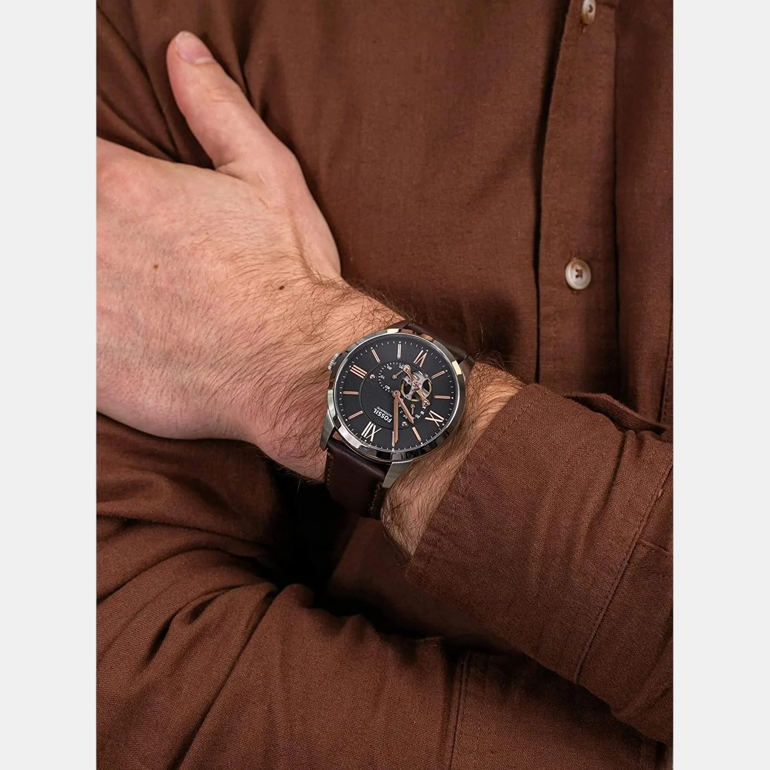Towns Men Automatic Black Dial Multi-Function Leather Watch ME3061 - Image 7