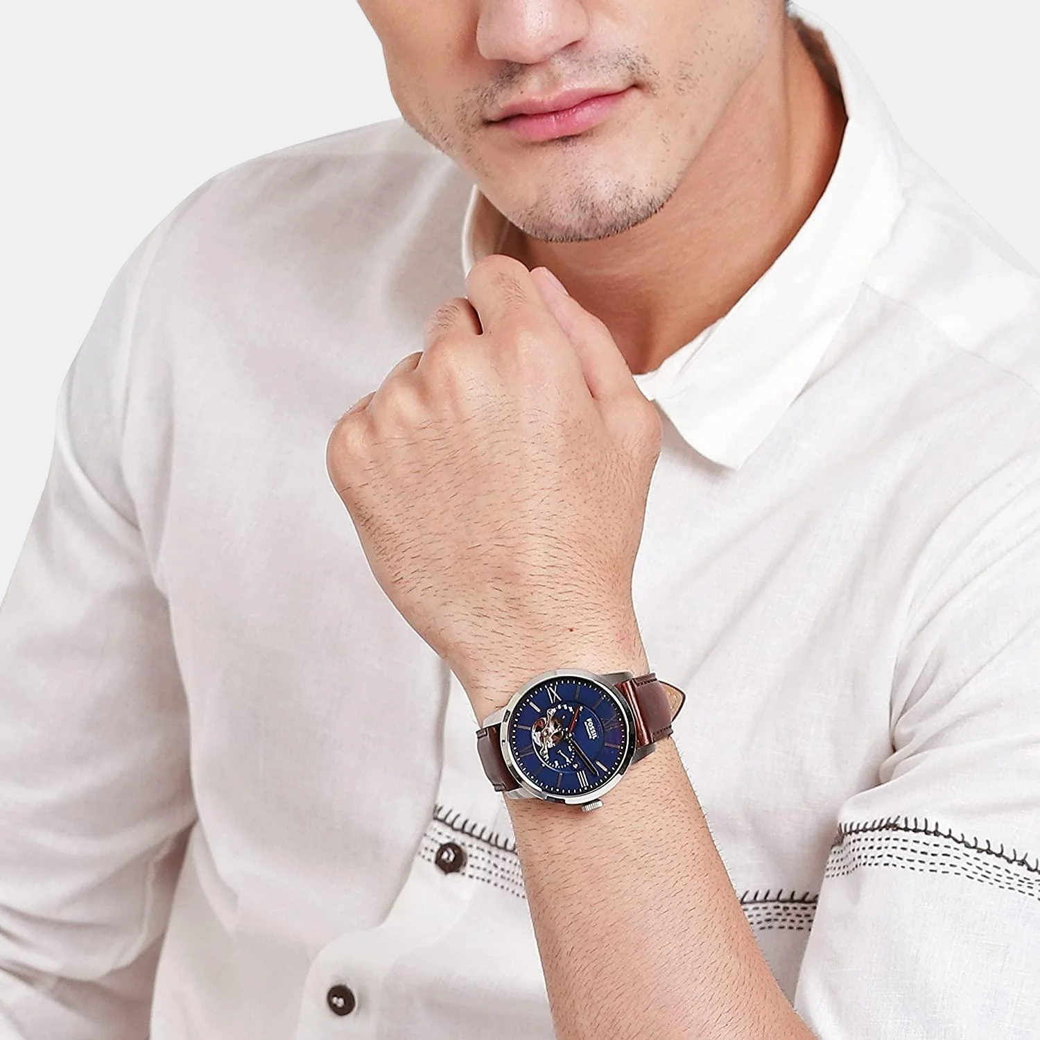 Towns Men Automatic Blue Dial Multi-Function Leather Watch ME3110 - Image 8
