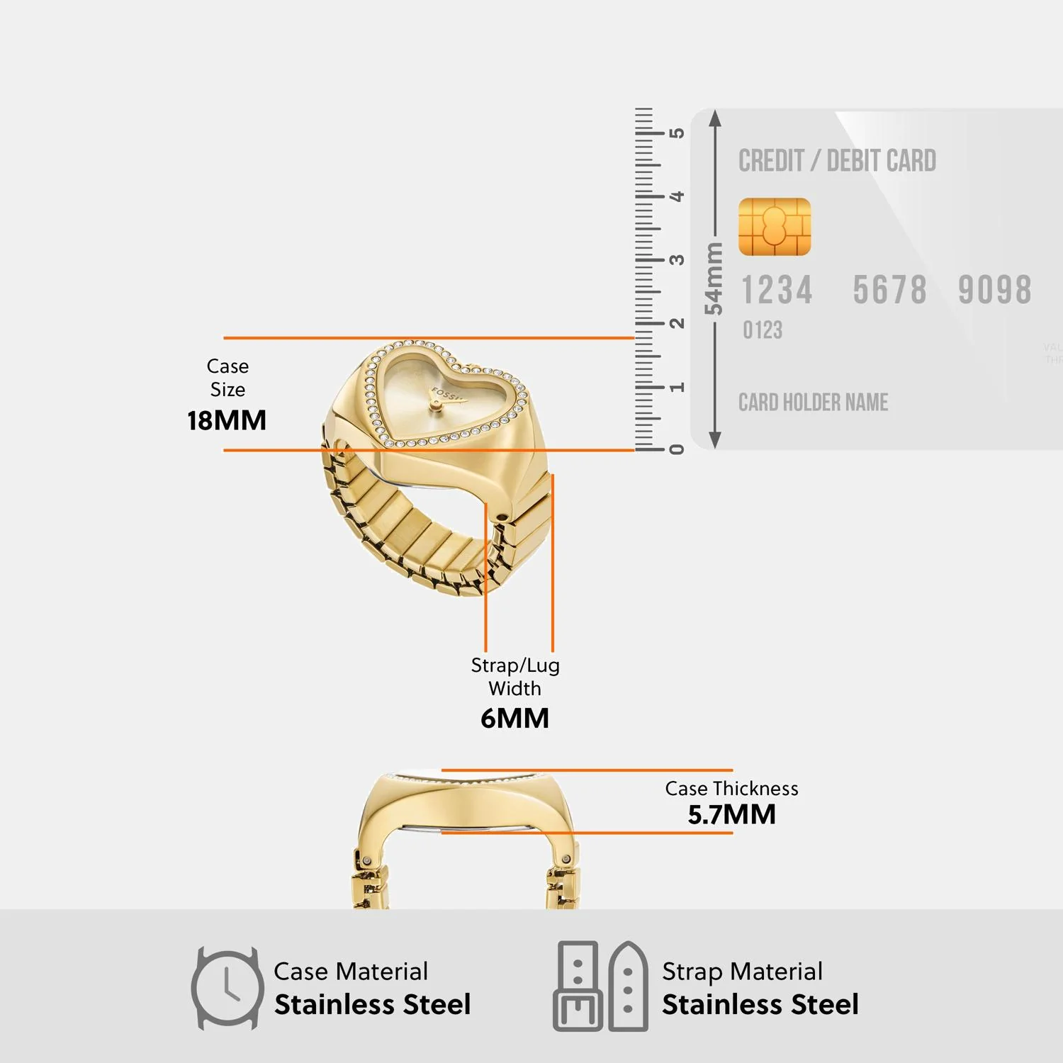 Watch Ring Women Quartz Gold Dial Analog Stainless Steel Watch ES5407 - Image 8