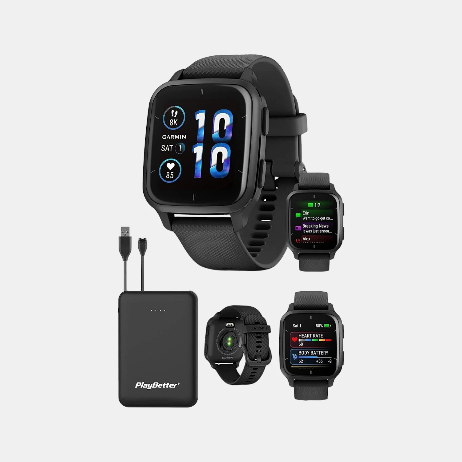 Unisex Processor Black Dial Amoled Silicone Watch VENU SQ 2 MUSIC BLACK SLATE 010-02700-80 - Image 4