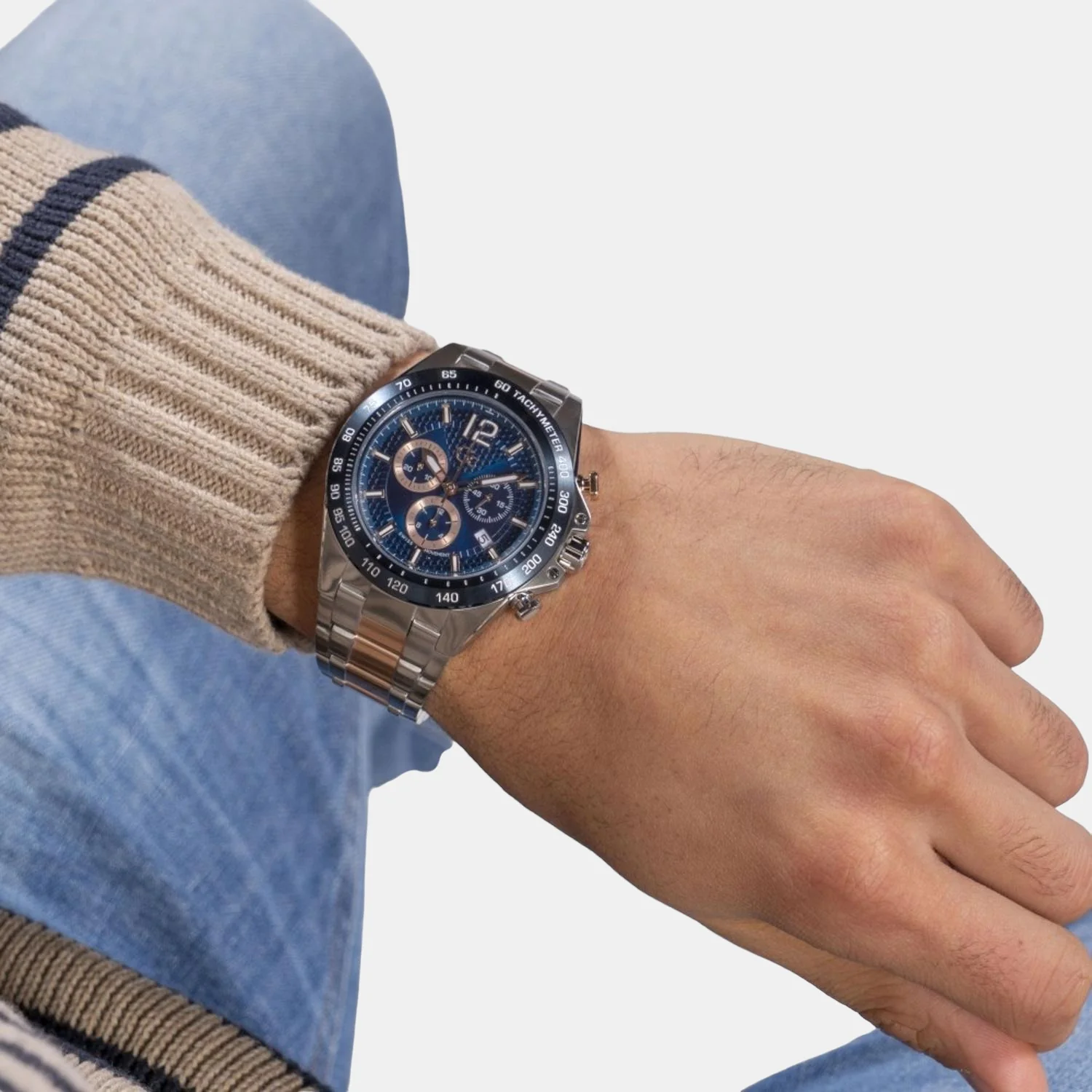 Audacious Chrono Men Quartz Blue Dial Chronograph Stainless Steel Watch Z07004G7MF - Image 4