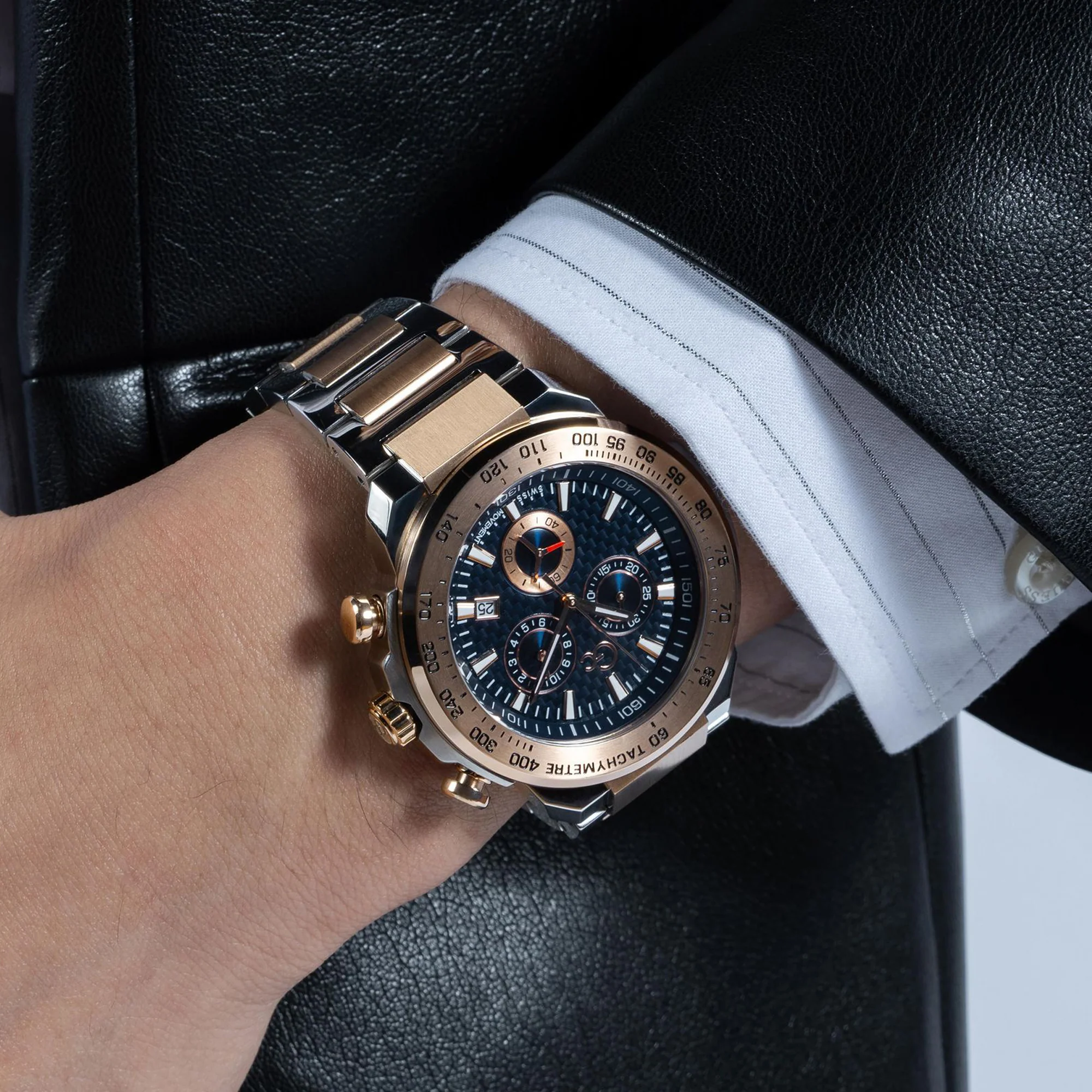 First Class Chrono Men Quartz Blue Dial Chronograph Stainless Steel Watch Z35001G7MF - Image 7