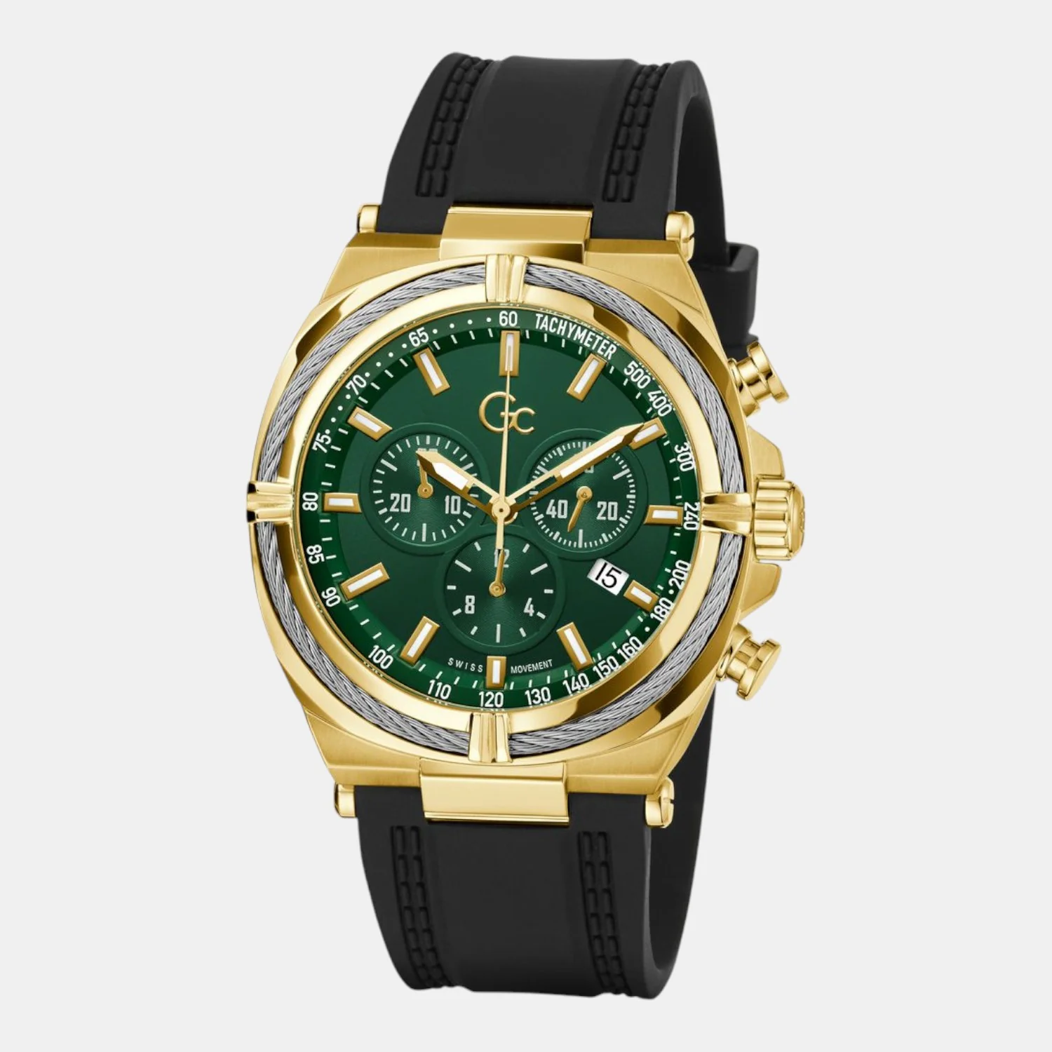 Gc Sportchic Men Quartz Green Dial Chronograph Silicone Watch Z32006G9 - Image 4