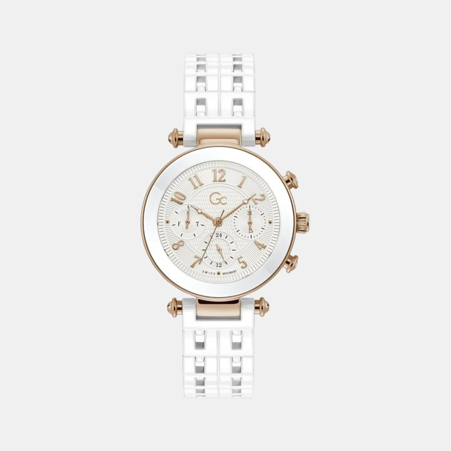 PrimeChic Women Quartz White Dial Chronograph Ceramic Watch Y65001L1MF