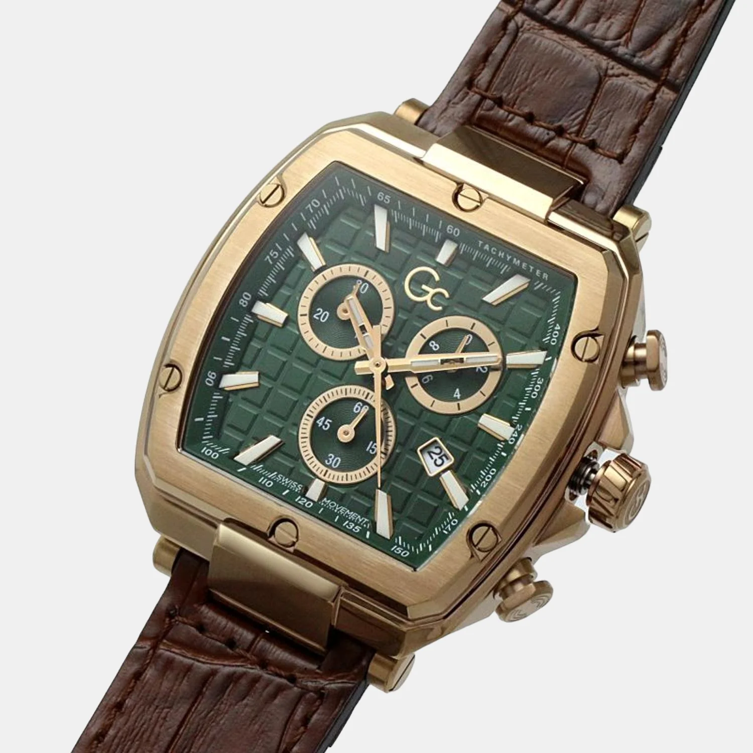 Spirit Tonneau Chrono Men Quartz Green Dial Chronograph Leather Watch Y83002G5MF - Image 7