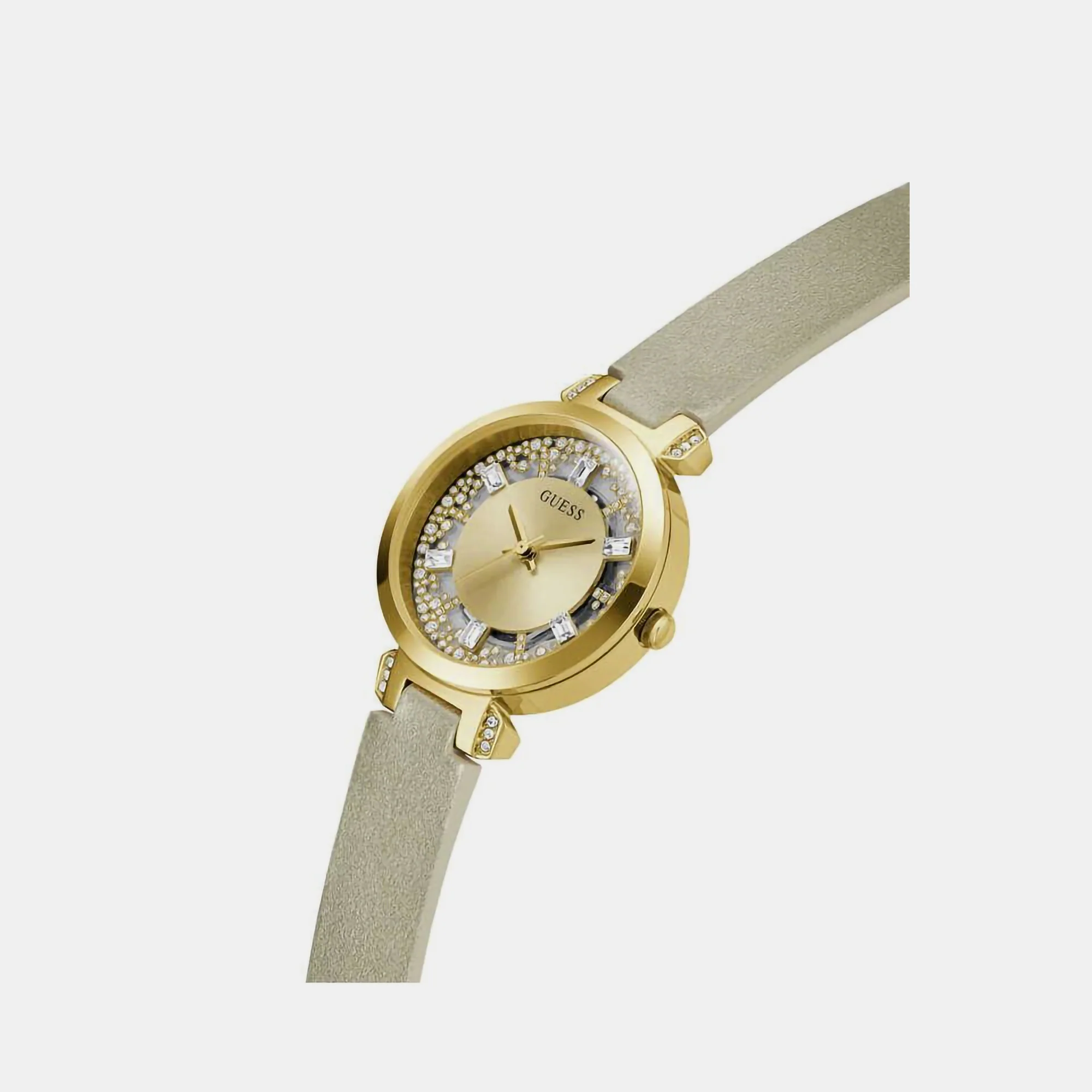 Crystal Clear Women Quartz Champagne Dial Analog Leather Watch GW0535L4 - Image 3