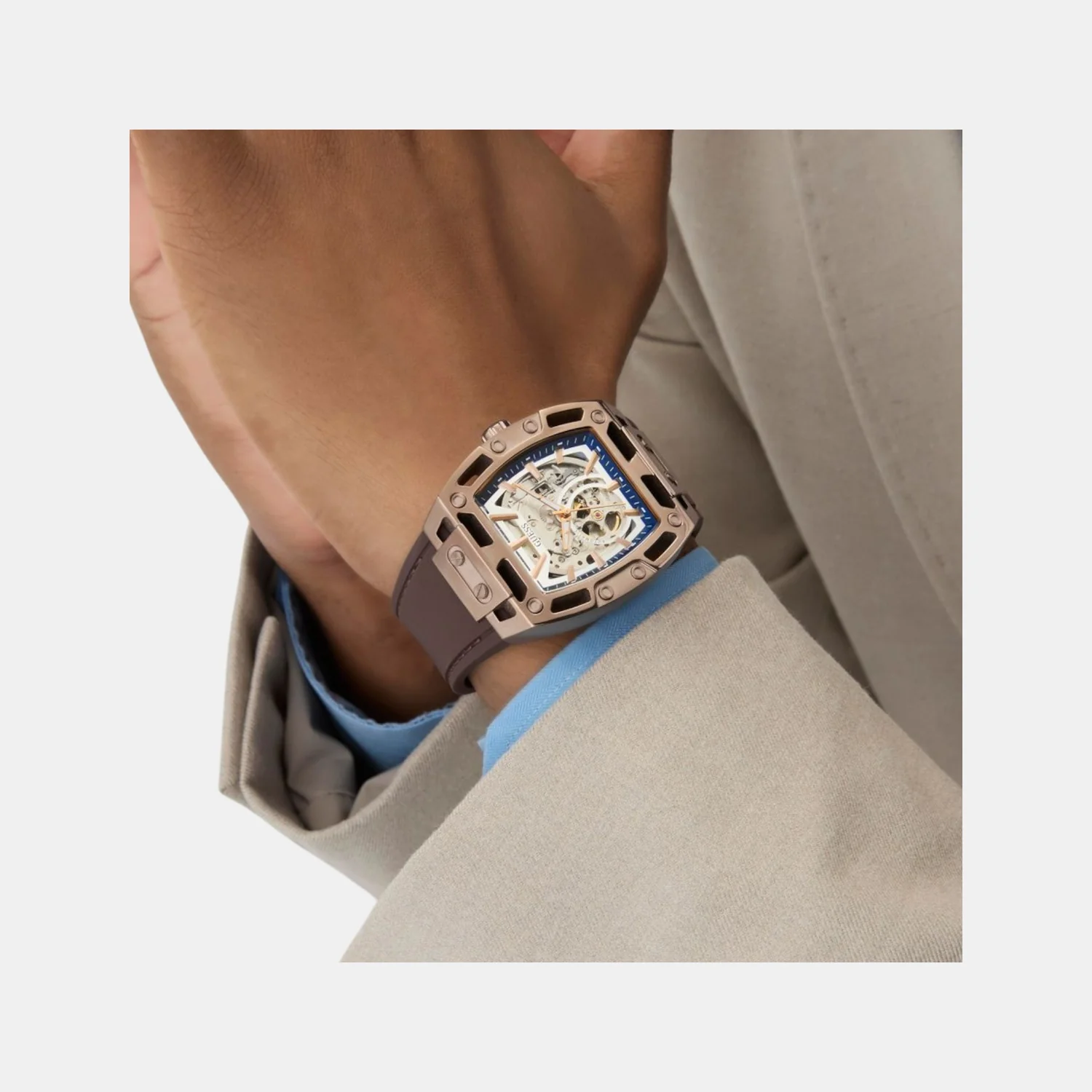 Dress Men Automatic Silver Dial Analog Silicone Watch GW0980G3 - Image 7