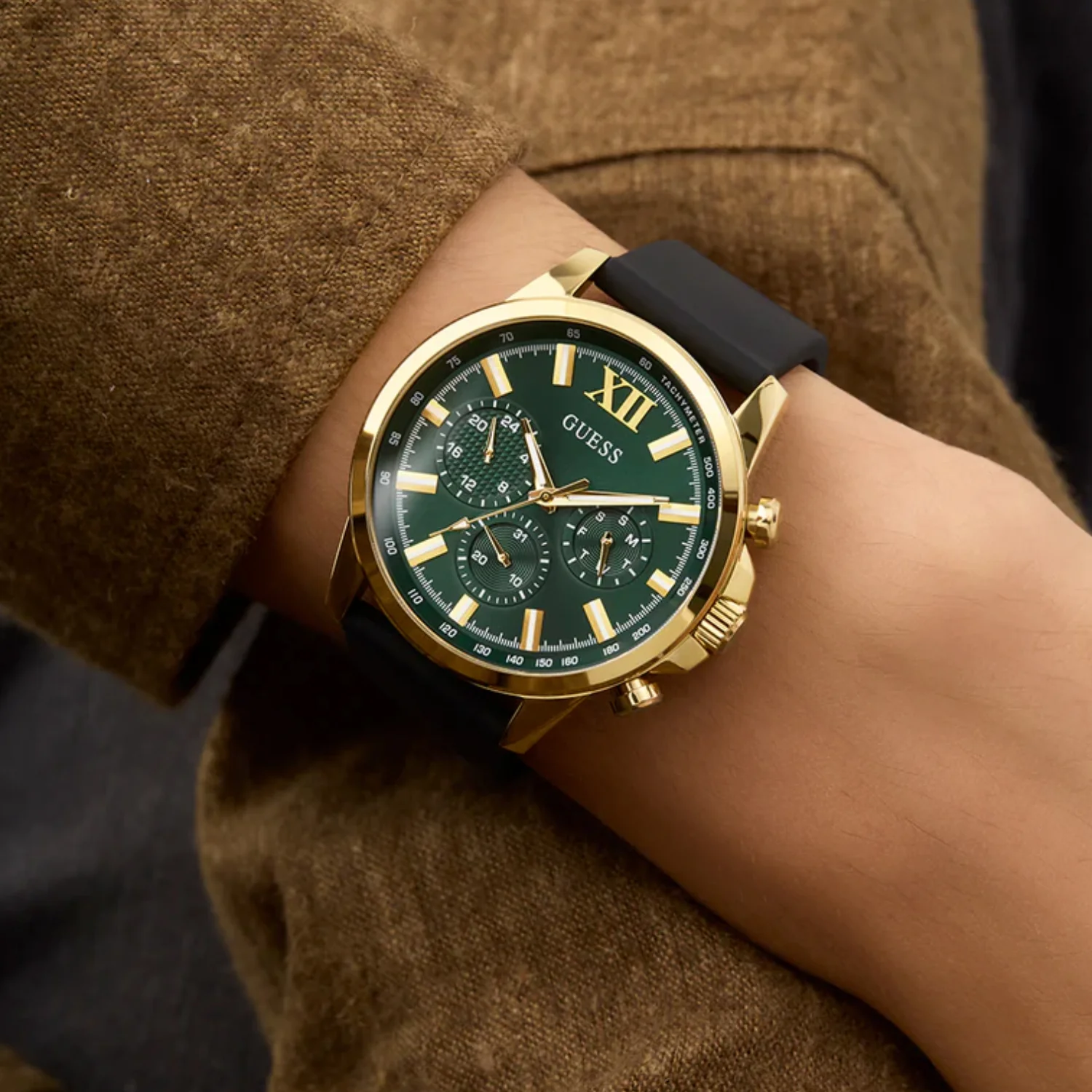 Dress Men Quartz Green Dial Chronograph Silicone Watch GW0913G4 - Image 4